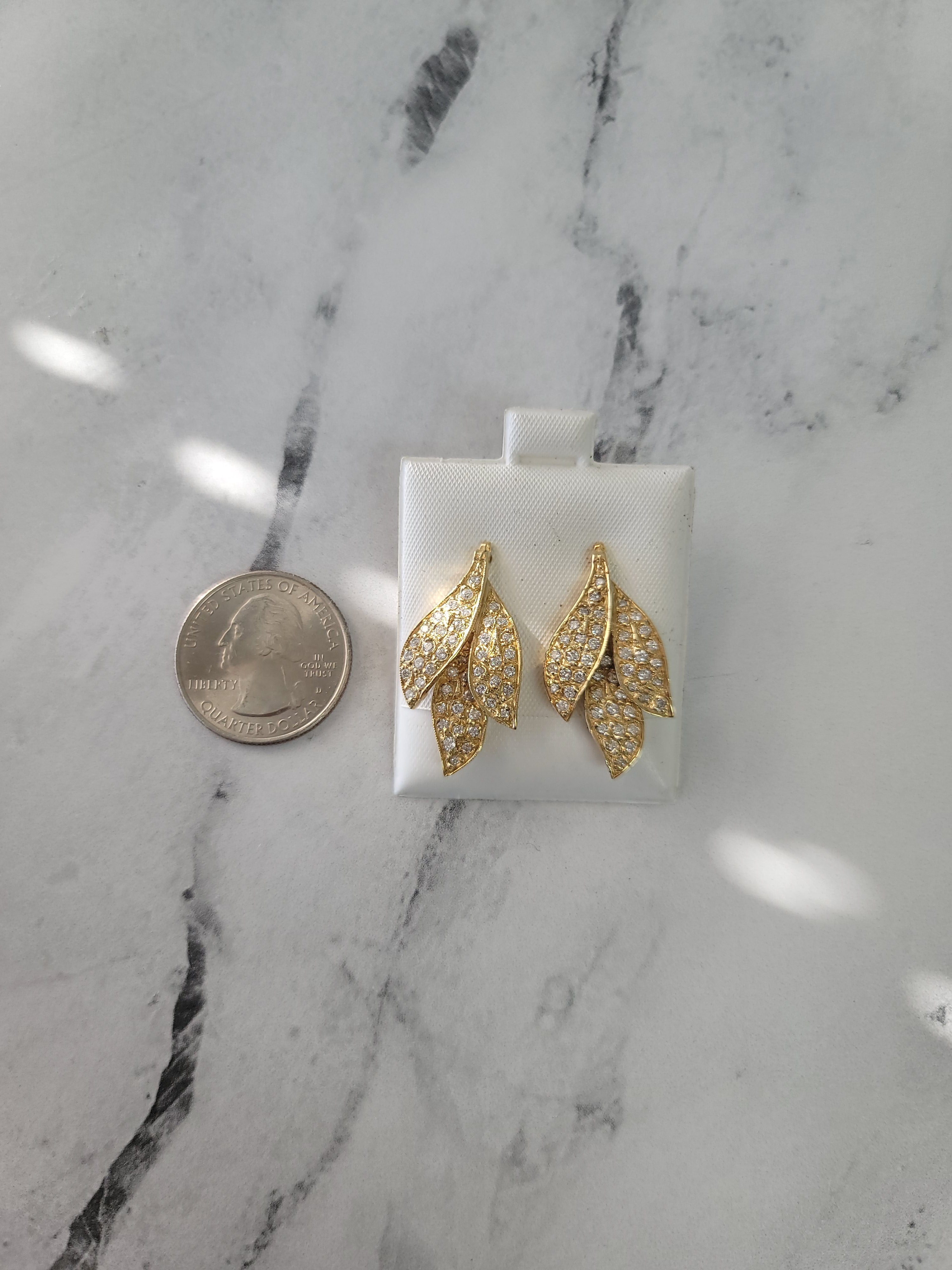 Pave Leaf Shaped Diamond Earrings - 14K Gold Dangle Earrings for Women, Elegant Nature-Inspired Jewelry Gift for Her | Perfect for Weddings, Parties & Special Occasions