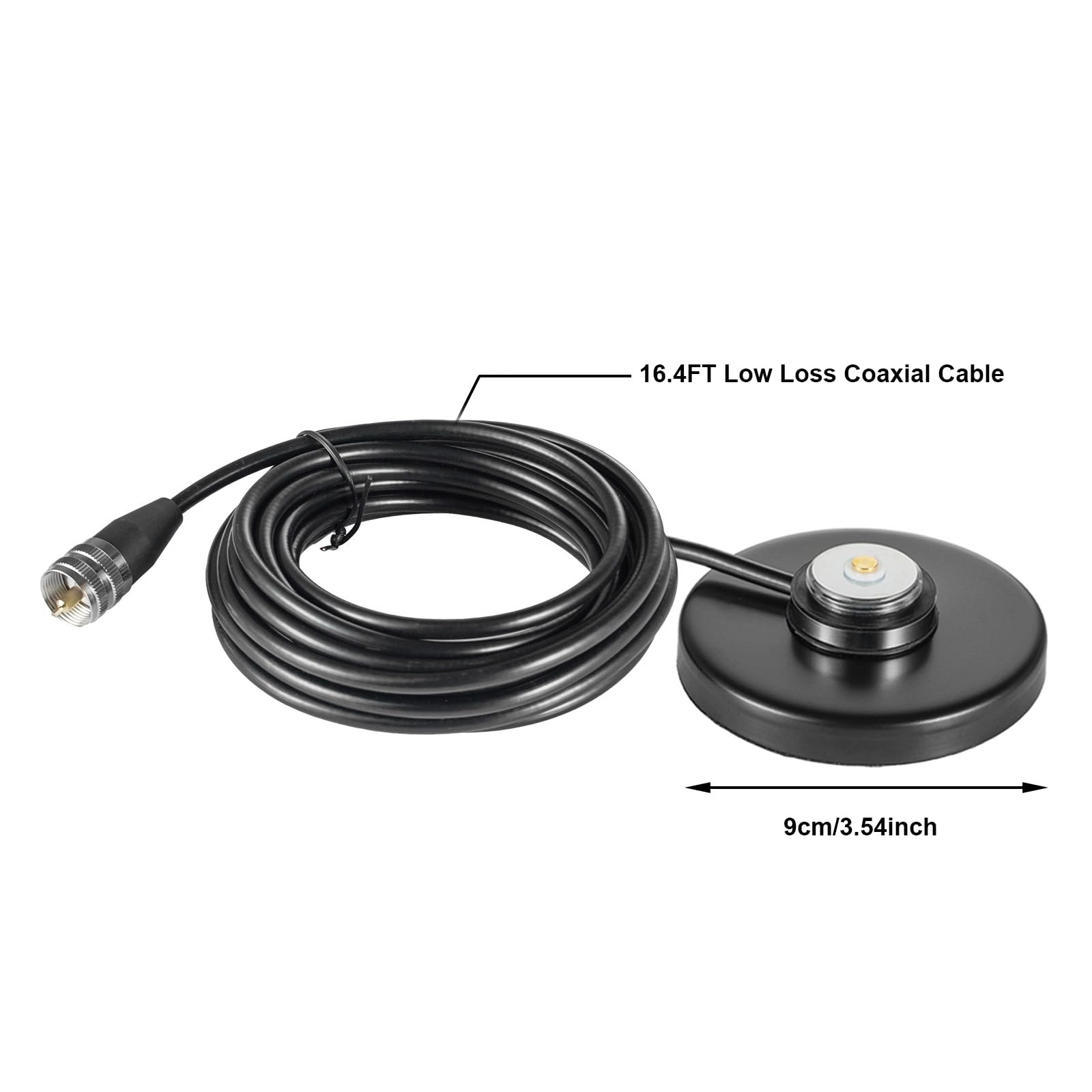 Heavy Duty NMO Magnetic Base Mount with PL-259 Plug Connector - 16.4FT Cable Extension for CB Ham Radio Antenna - Compatible with Car, Truck, Bus, Marine & Base Station UHF/VHF Radios - Secure Installation for Mobile Communication & Emergency Scenarios