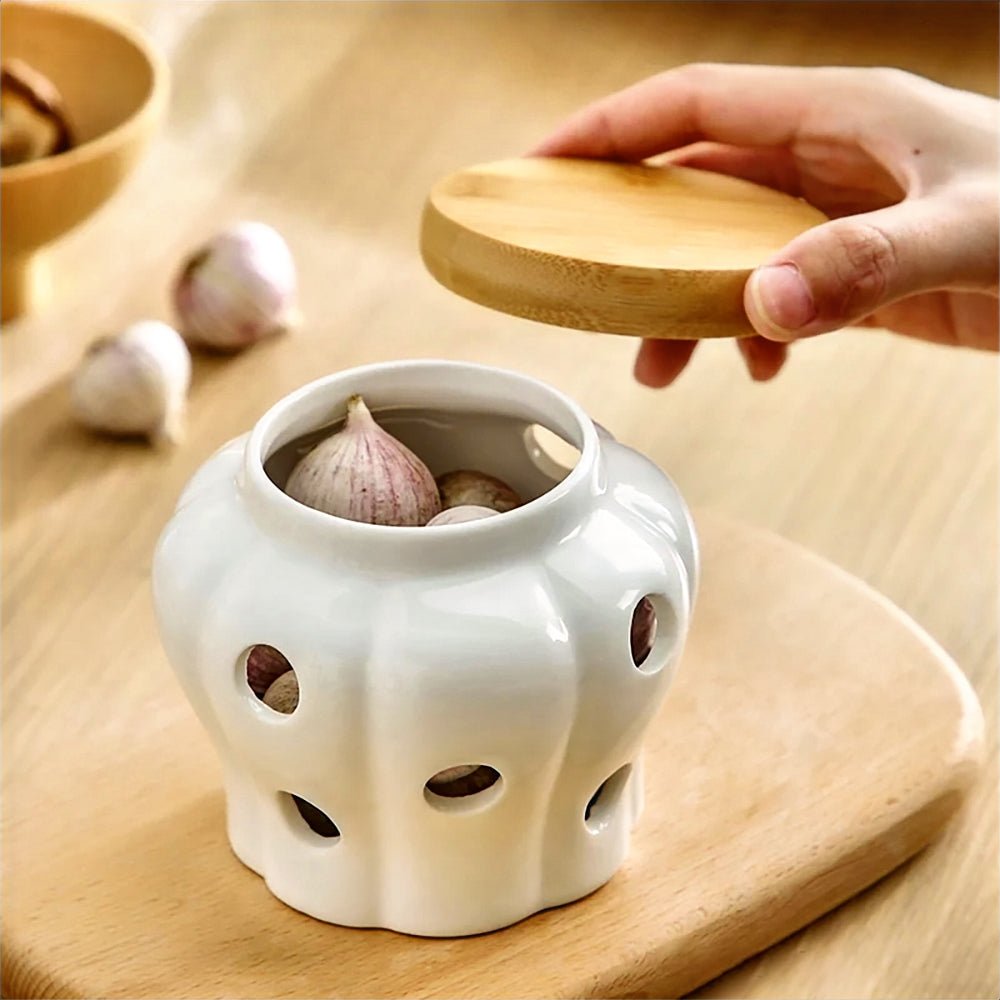 Premium Bordeaux Garlic Keeper Jar - Airtight Ceramic Storage Container for Fresh Garlic, Onions & Shallots - Perfect for Kitchen Countertop, Pantry Organization & Fresh Produce Preservation