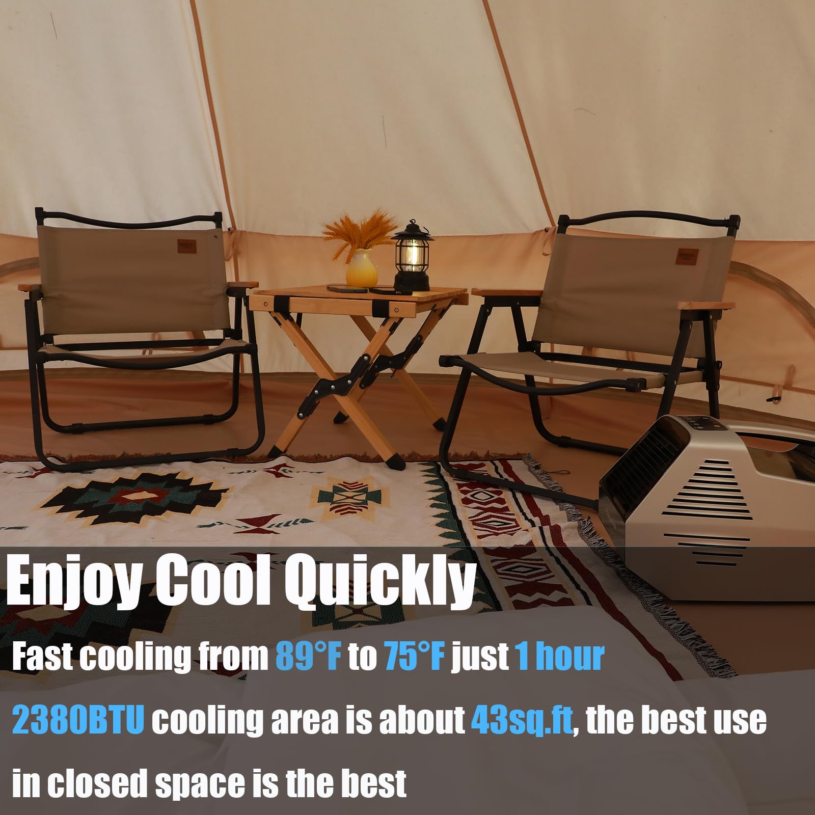Portable Air Conditioner 2380 BTU - Compact Camping AC Unit for Tents, RVs, Cars - 4 Cooling Modes with Energy Saving Function - Ideal for Outdoor Adventures, Fishing Trips & Pet Comfort - Perfect for Summer Camping, Road Trips, Home Office, and Small Rooms (Yellow) - Great for Travel, Emergency Cooling, and Hot Weather Relief