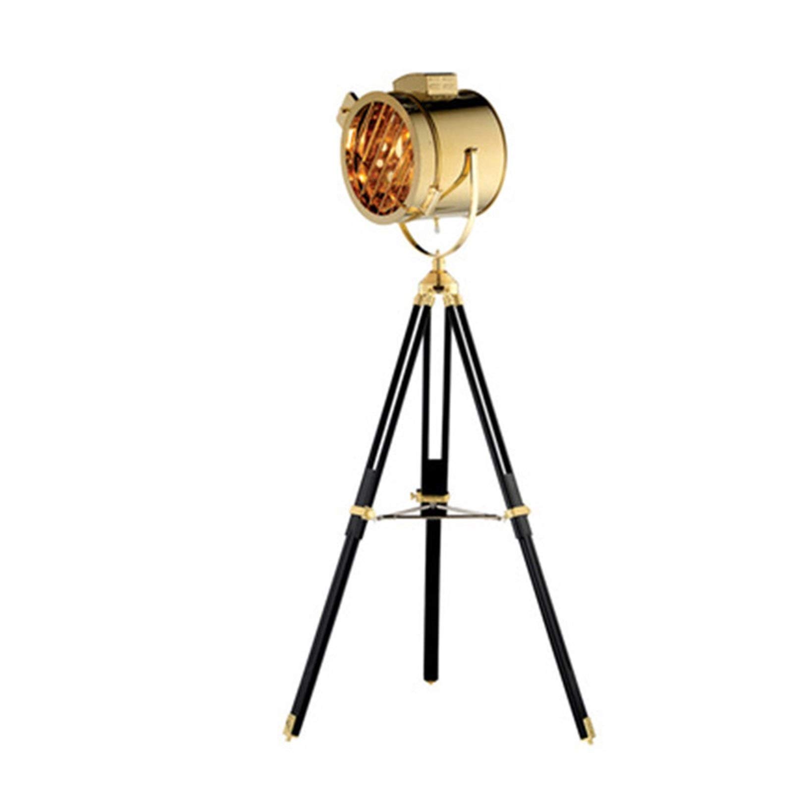 Nordic Style Tripod Floor Lamp - Gold & Silver Wooden Studio Retro Light for Living Room, Bedroom, Office | Adjustable Stainless Steel Stand with Gold Lampshade | Perfect for Reading Corner, Lounge Decor, and Stage Lighting