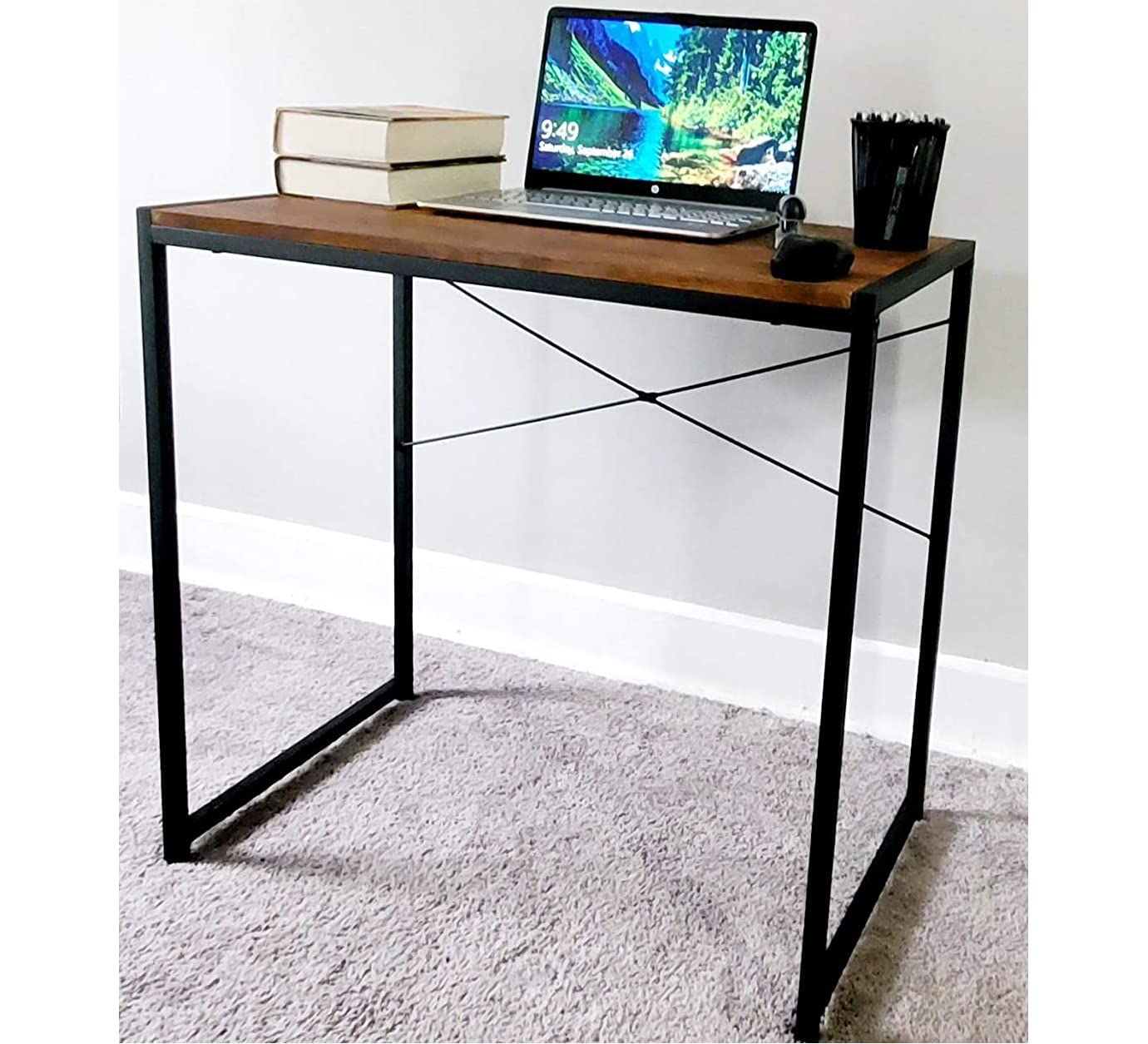 eHemco Multifunctional Rectangular Desk with Coffee Table Top & Black Metal Legs - Perfect for Home Office, Living Room & Small Spaces
