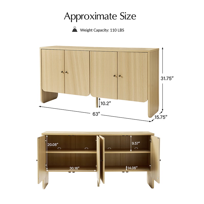 Paula Adjustable Shelf Buffet Cabinet Sideboard with Cable Management - Stylish Storage for Dining Room, Living Room & Home Office