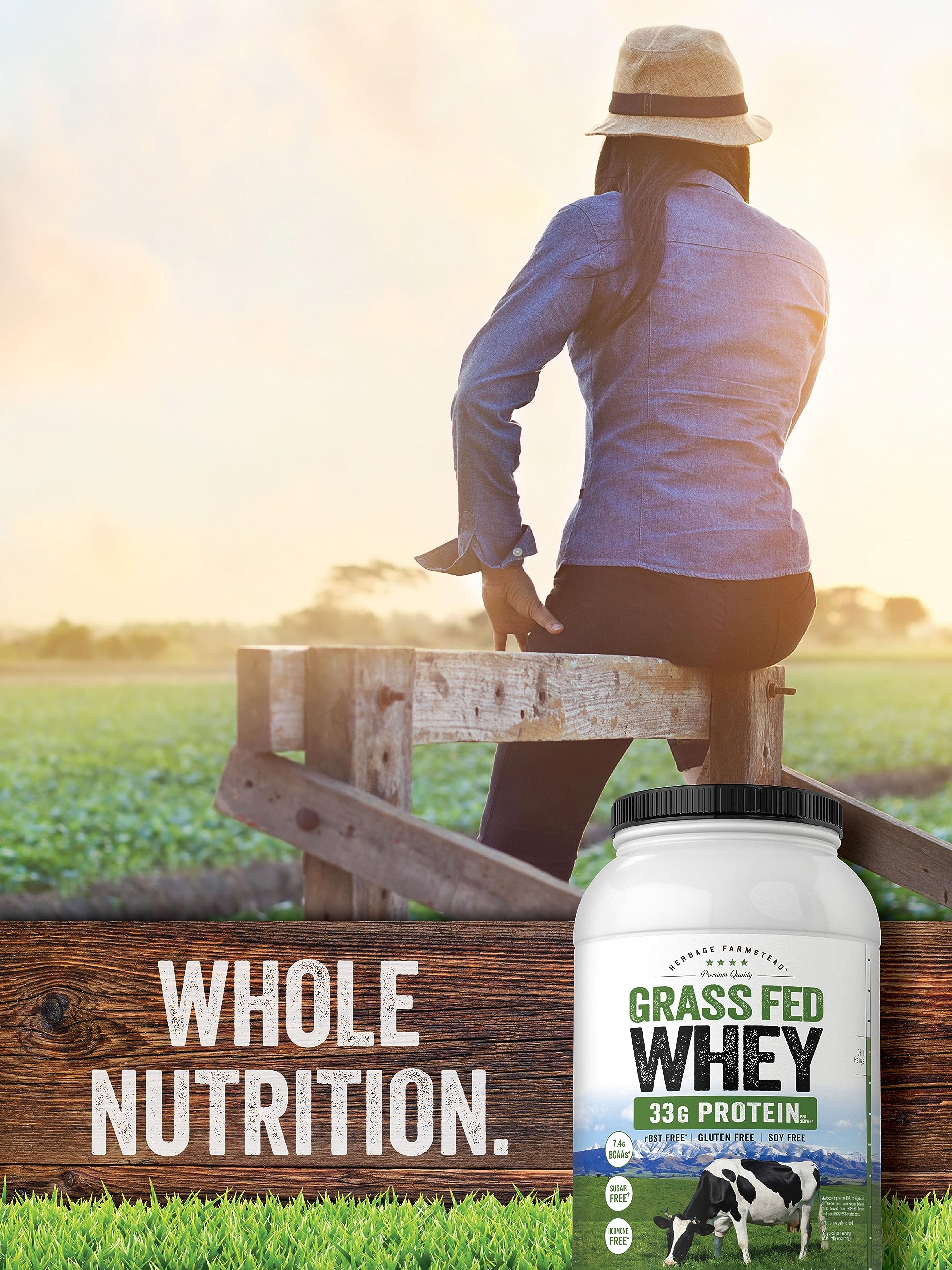 Carlyle Grass Fed Whey Protein Powder - 2lb Unflavored Protein Supplement | 33g Protein Per Serving | Sugar Free, Hormone Free, Non-GMO, Gluten Free | by Herbage Farmstead | Ideal for Post-Workout Recovery, Muscle Building & Healthy Lifestyle