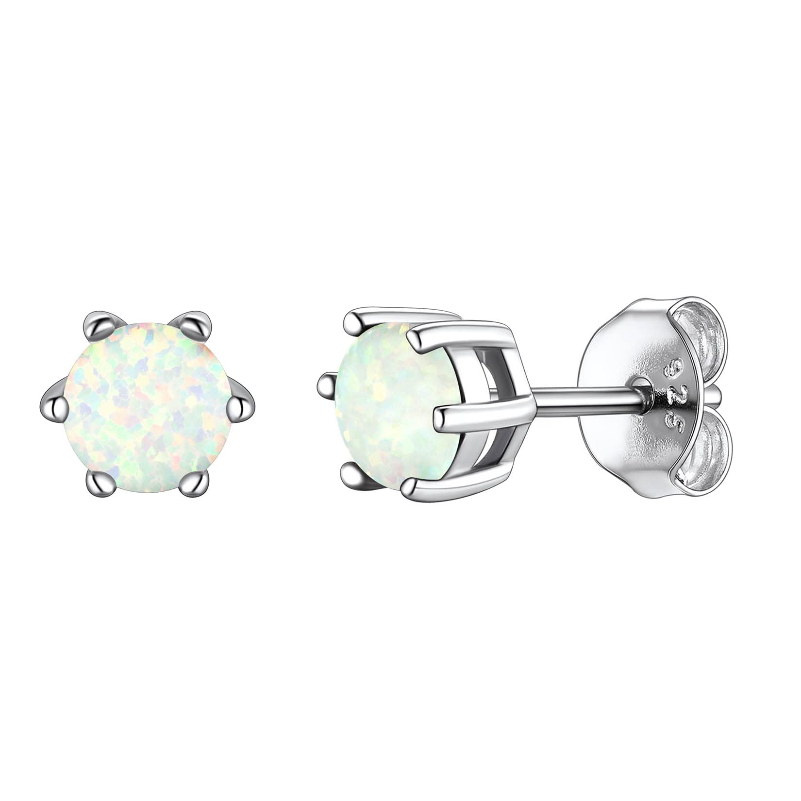 Suplight 925 Sterling Silver 6 Prong Birthstone Necklace & Stud Earrings Set - Dainty Crystal Jewelry for Women & Girls - Perfect Gift for Birthday, Anniversary & Mother's Day (Includes Gift Box)