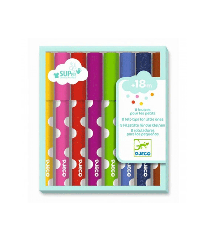 Set of 8 Washable Felt Tip Markers for Kids - Non-Toxic Art Supplies by Djeco - Perfect for Coloring Books, School Projects & Creative Drawing