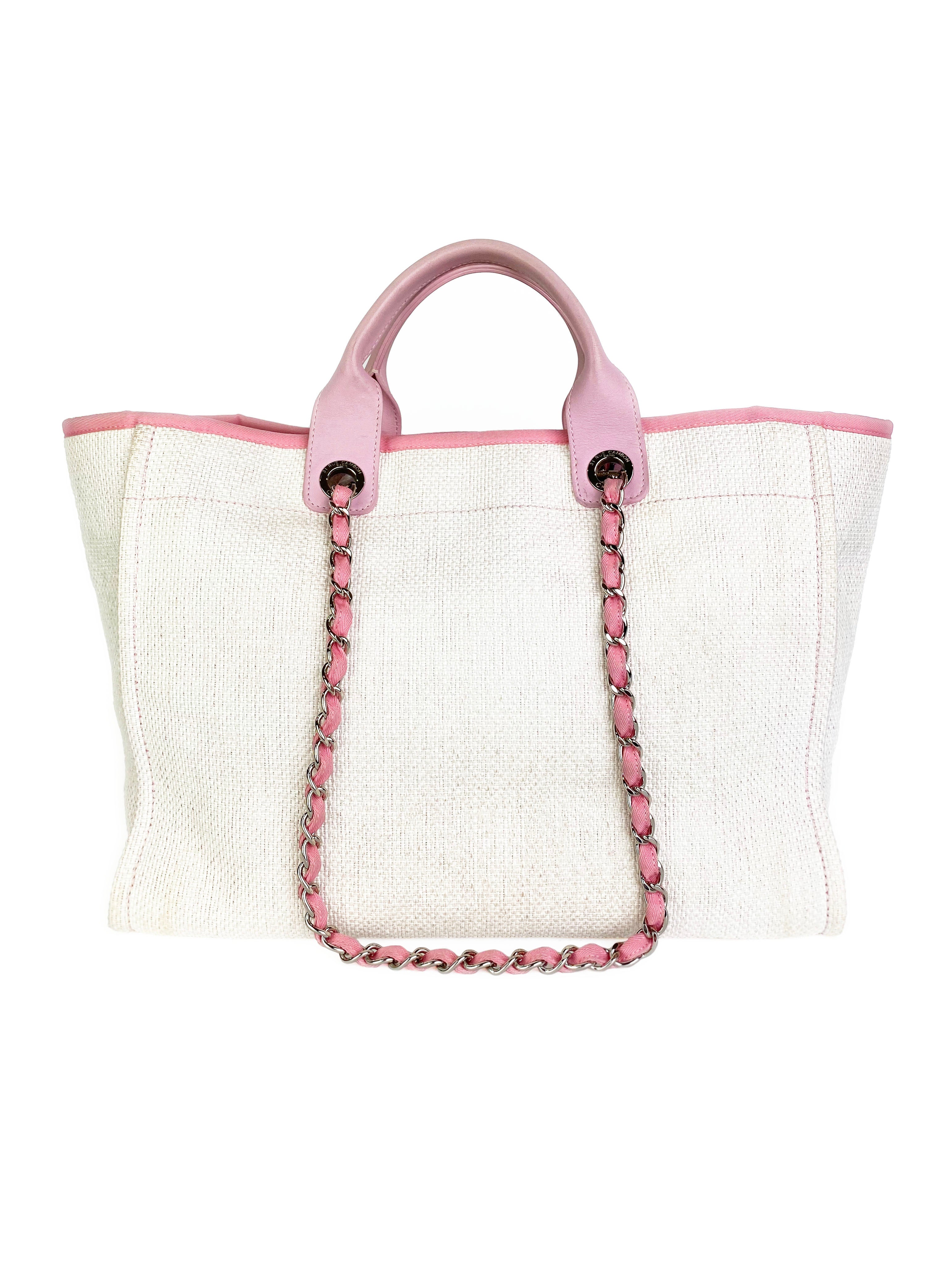 Chanel Pink & White Deauville Tote Bag - Luxury Designer Handbag for Women | Perfect for Beach, Travel & Everyday Use