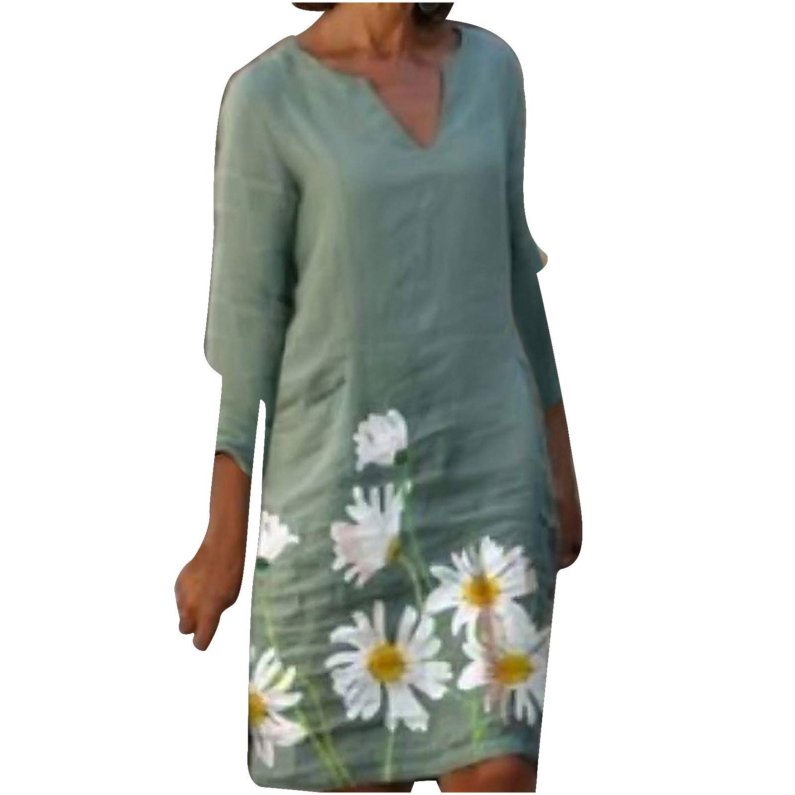 Women's Floral Print V-Neck Half Sleeve Mini Shift Dress - Casual Summer Vacation Dress, Party & Evening Wear in Mint Green & Multicolor | Perfect for Beach Outings, Date Nights & Garden Parties