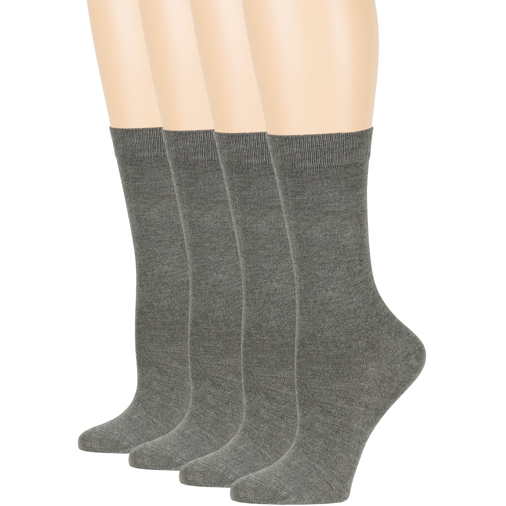 Women's Bamboo Dress Socks 4-Pack - Medium/Large Size - Solid Color Crew Calf Socks in Black, Brown, Blue, Grey, Beige, Khaki & Olive Green | Comfortable & Breathable for Work, Office & Everyday Wear