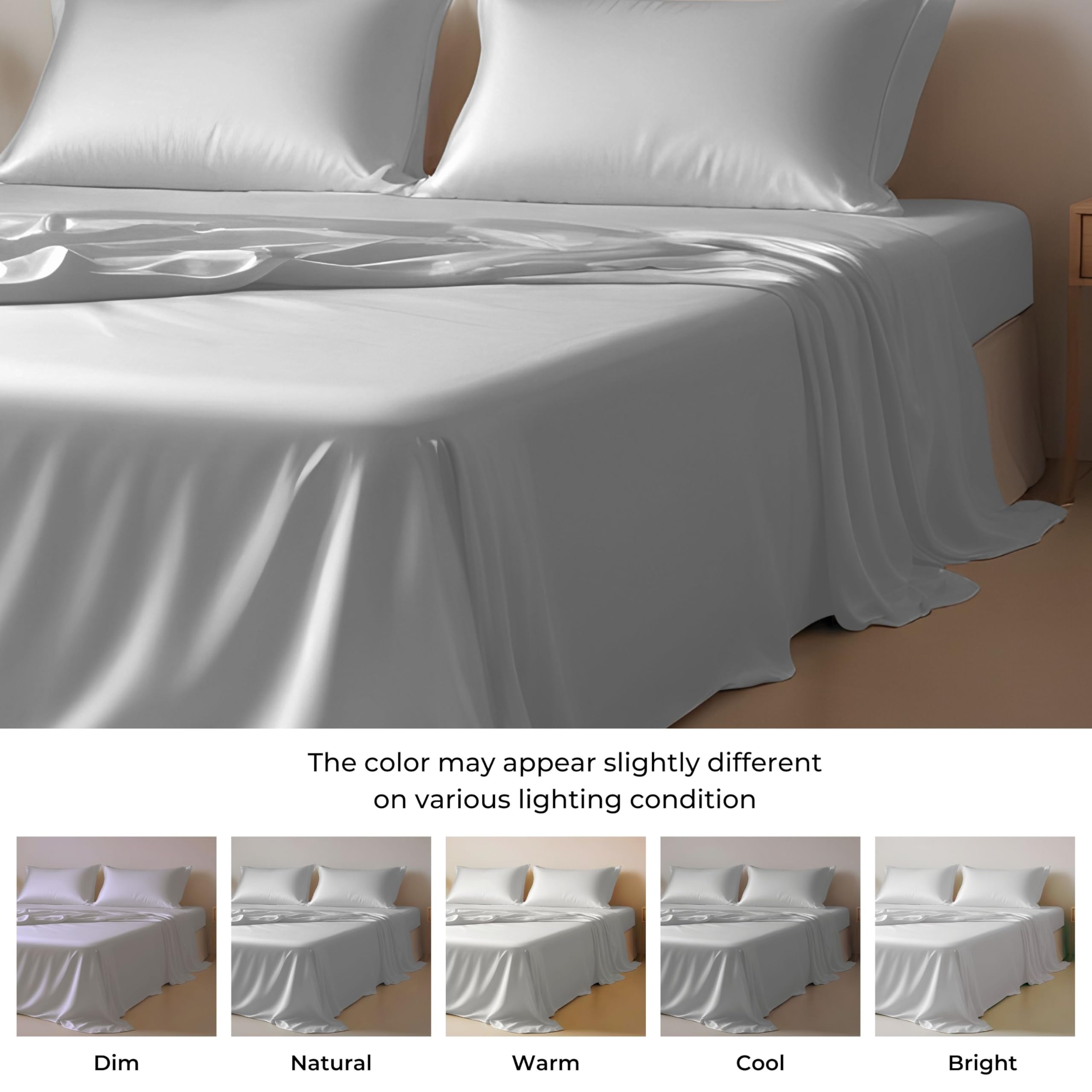 Premium Eucalyptus Tencel Bed Sheet Set Queen Size 4Pc - Silver Cooling Bedding with 16
