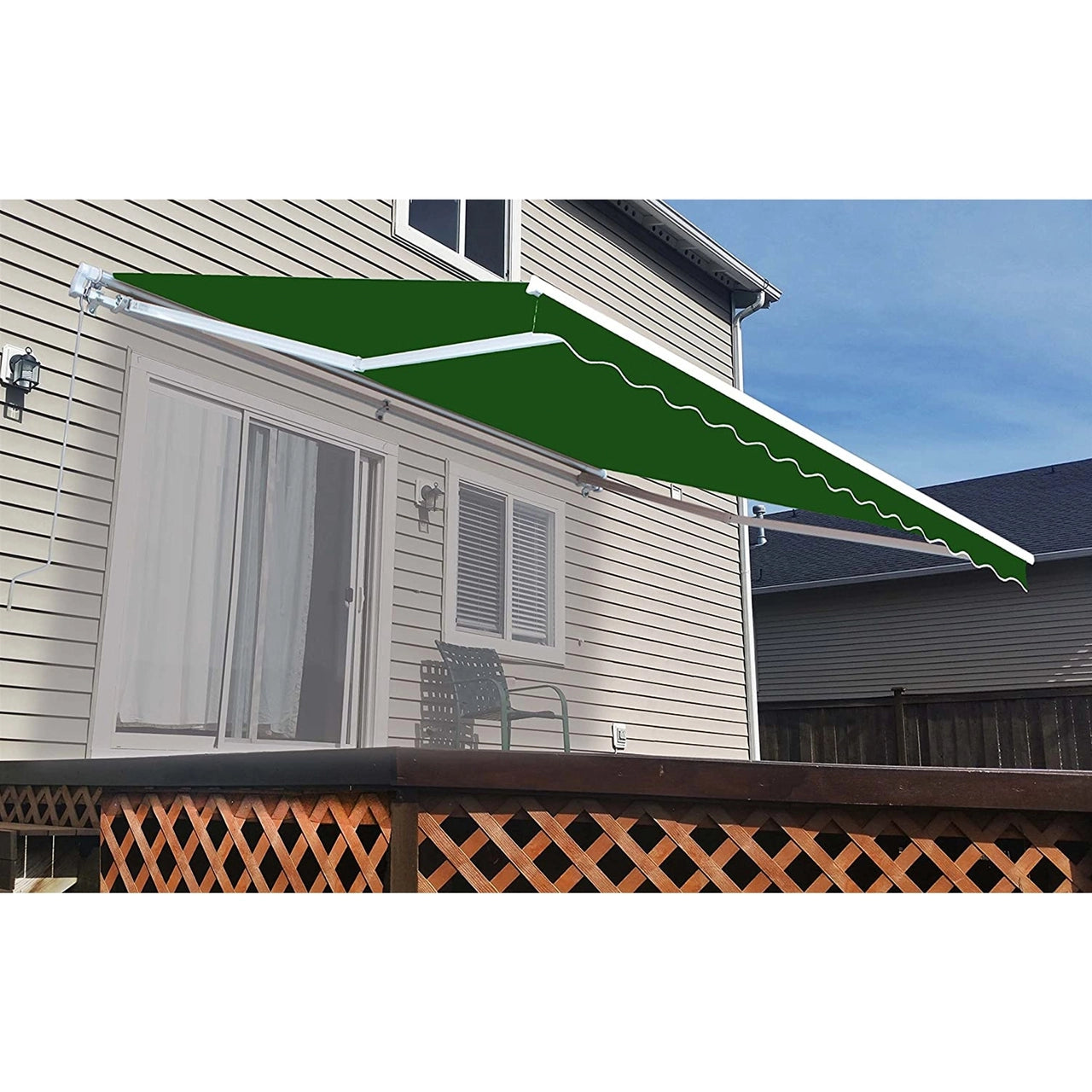 Aleko 12x10 Feet Motorized Retractable Patio Awning with White Frame - Perfect for Outdoor Shade, Deck, Garden, and Backyard Relaxation