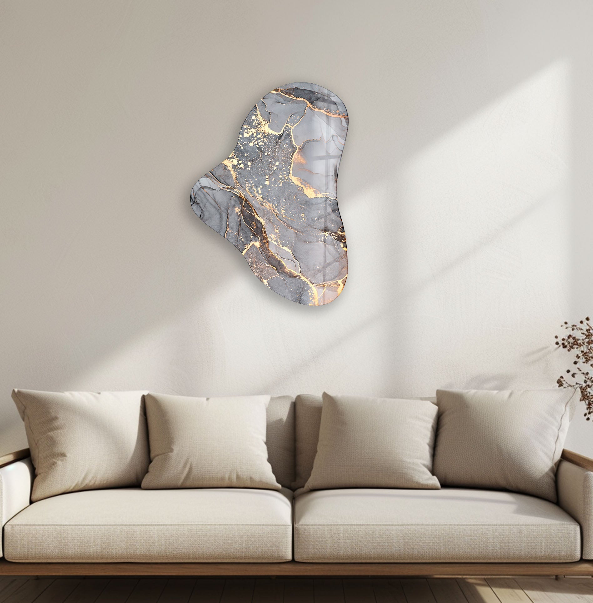 Abstract Grey Asymmetrical Glass Wall Art - Modern Home Decor for Living Room, Bedroom & Office | Unique Handmade Contemporary Art Piece