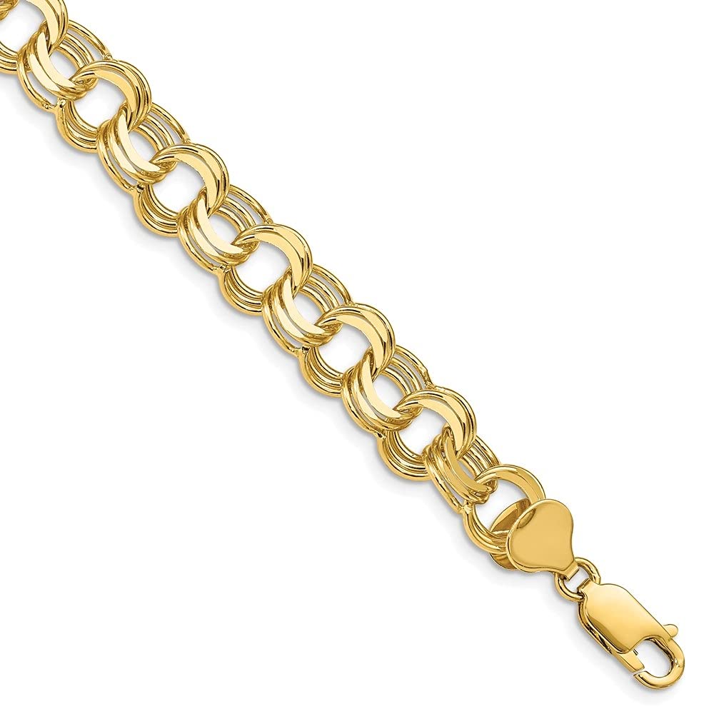 14k Yellow Gold Triple Link Charm Bracelet for Women - Elegant & Durable Solid Gold Jewelry - Perfect for Gifts, Anniversaries & Special Occasions
