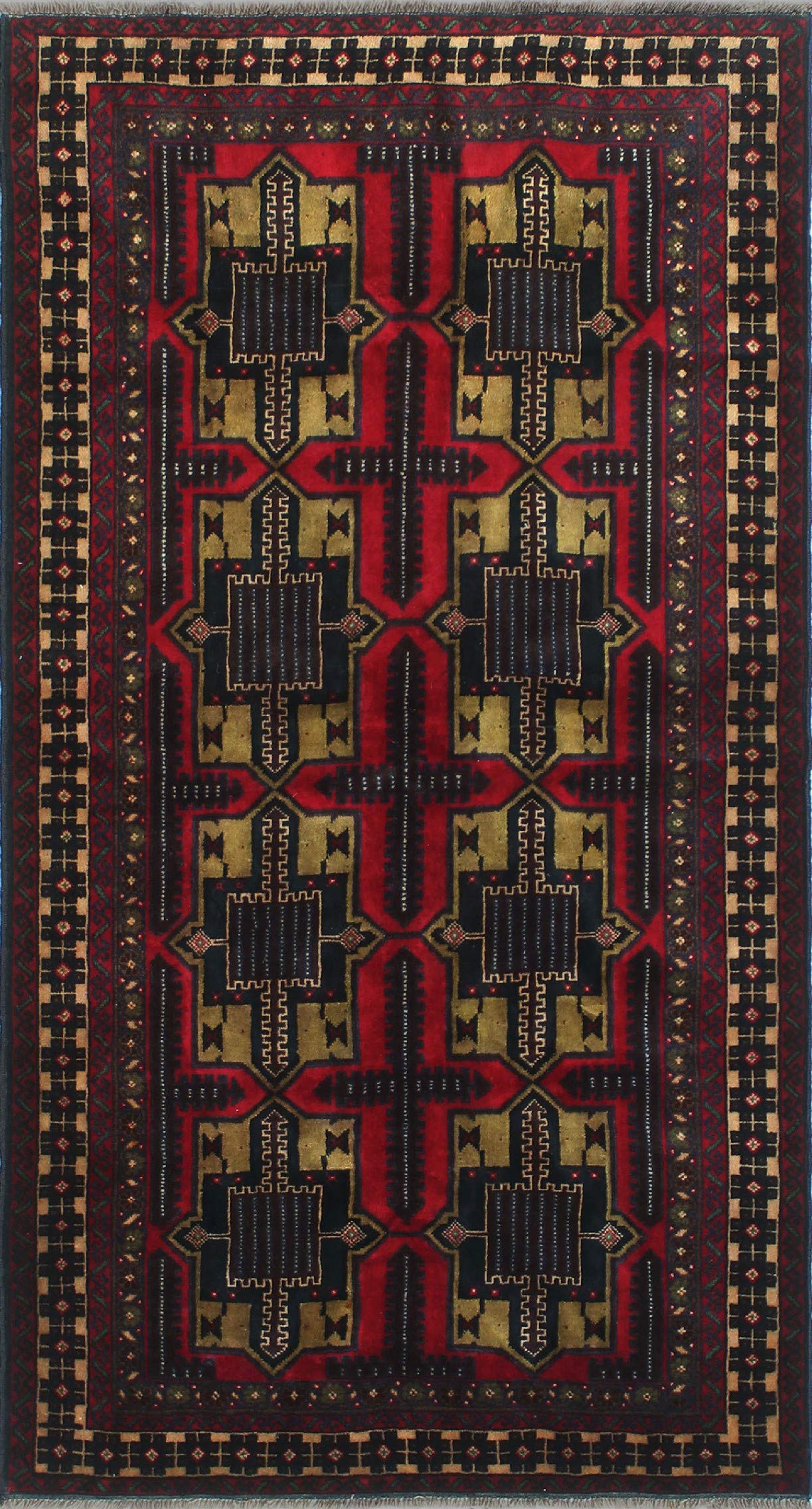 Vintage Distressed Azraq Red & Black Handmade Wool Rug - 3'9