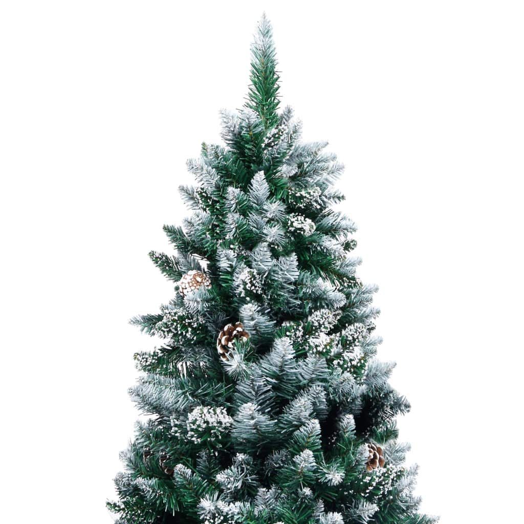 FAMIROSA 7ft Pre-Lit Artificial Christmas Tree with Stand - Frosted Pine Cones & White Snow Decor for Home, Office, Party - 7ft Tall x 4ft Wide Green Xmas Tree for Holiday Decorations | Perfect for Living Room, Christmas Party & Winter Festival Decor