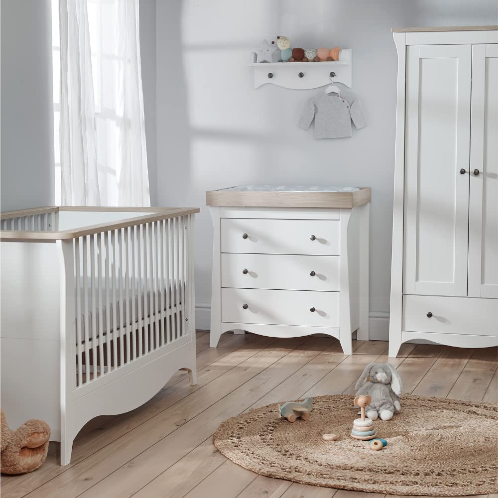 Clara Baby Changing Table with 3 Drawers - 2-in-1 Nursery Dresser & Diaper Changing Station - White & Ash Wood Baby Furniture for Newborns - Perfect for Nursery Organization & Diaper Changes