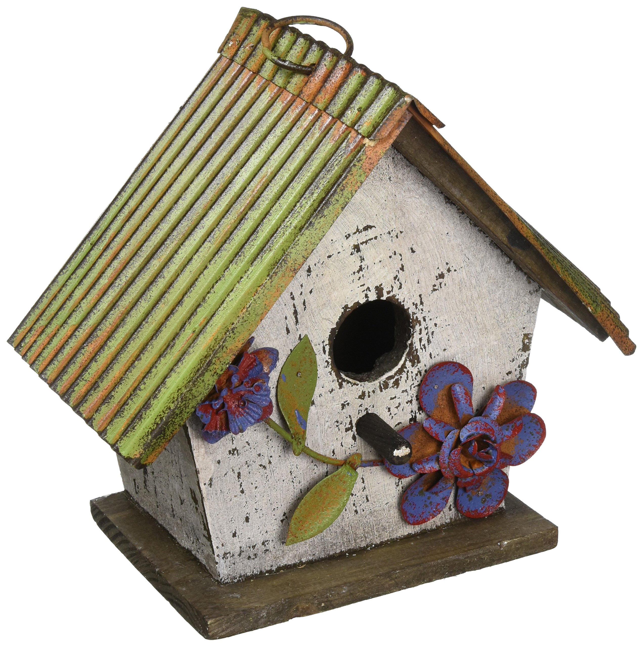Carson Home Accents Floral White Birdhouse - Decorative Garden Bird Feeder for Outdoor Patio, Yard & Spring Decor