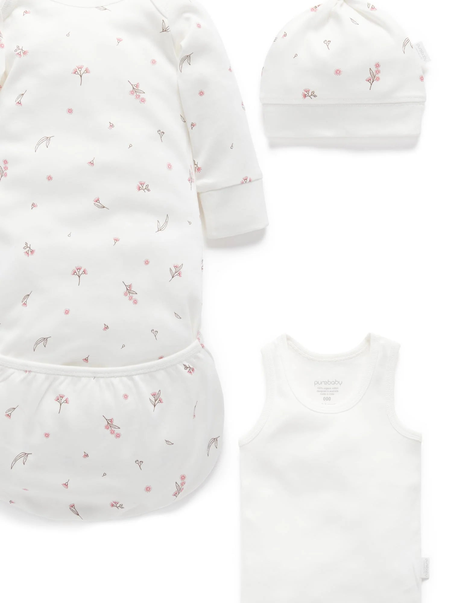 Purebaby Organic Essentials Hospital Bag - Vanilla Blossom Baby Care Set | Newborn Must-Haves for Mom & Baby | $120 Value | Perfect for Hospital Stay & Baby Shower Gifts