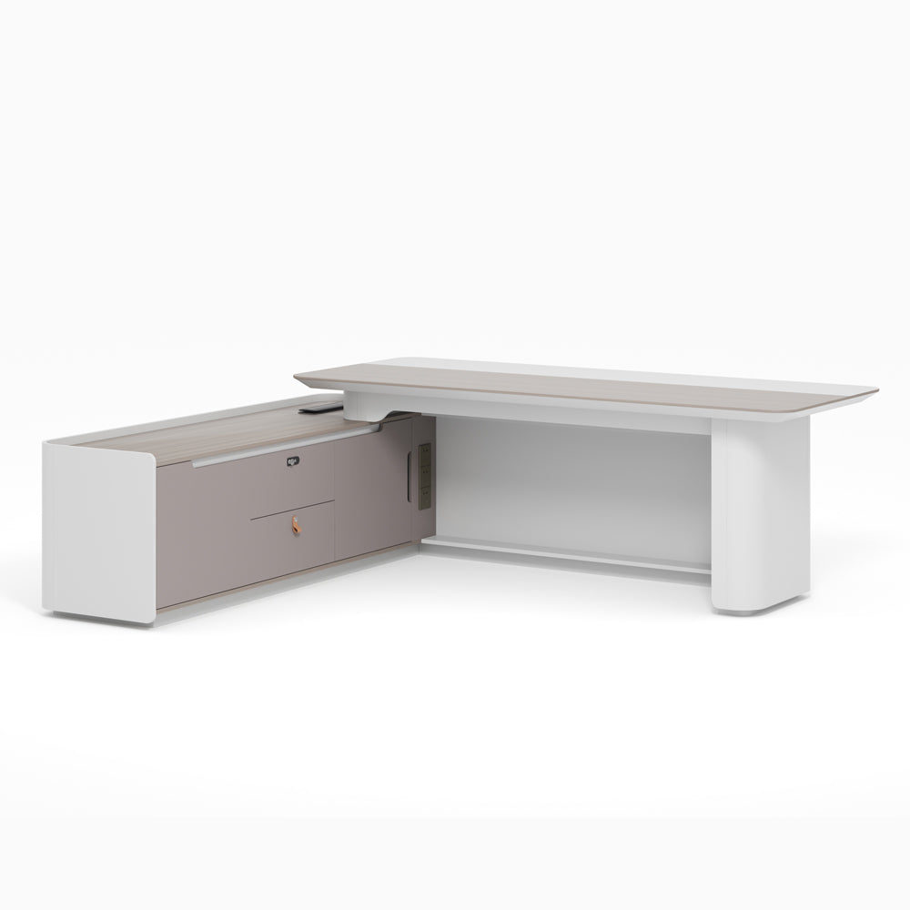 LUSH Executive Desk Left Return 240cm White & Taupe - Modern Office Desk for Home & Business Workspace