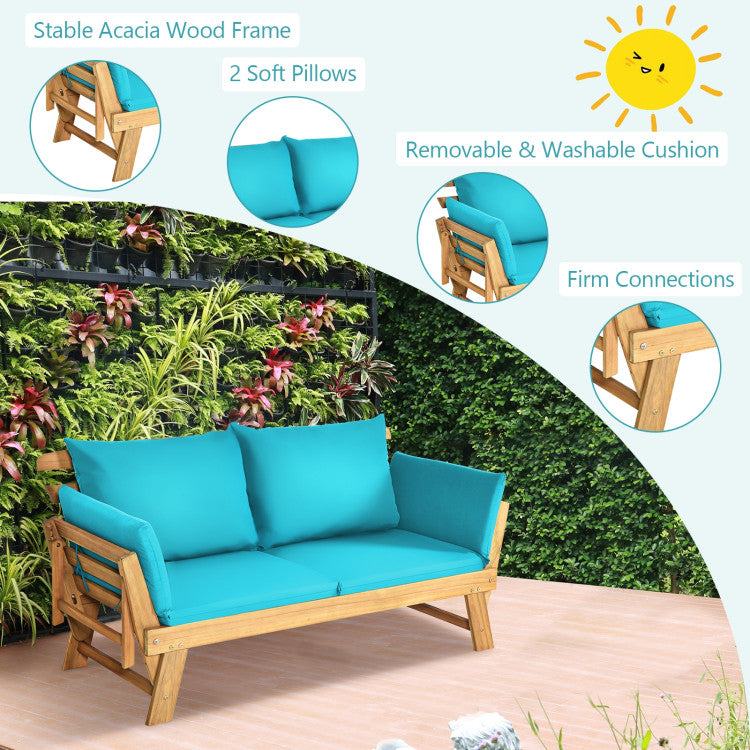 Costway Adjustable Convertible Patio Sofa Daybed with Thick Cushions - Indoor Outdoor Furniture for Garden, Balcony & Backyard Relaxation