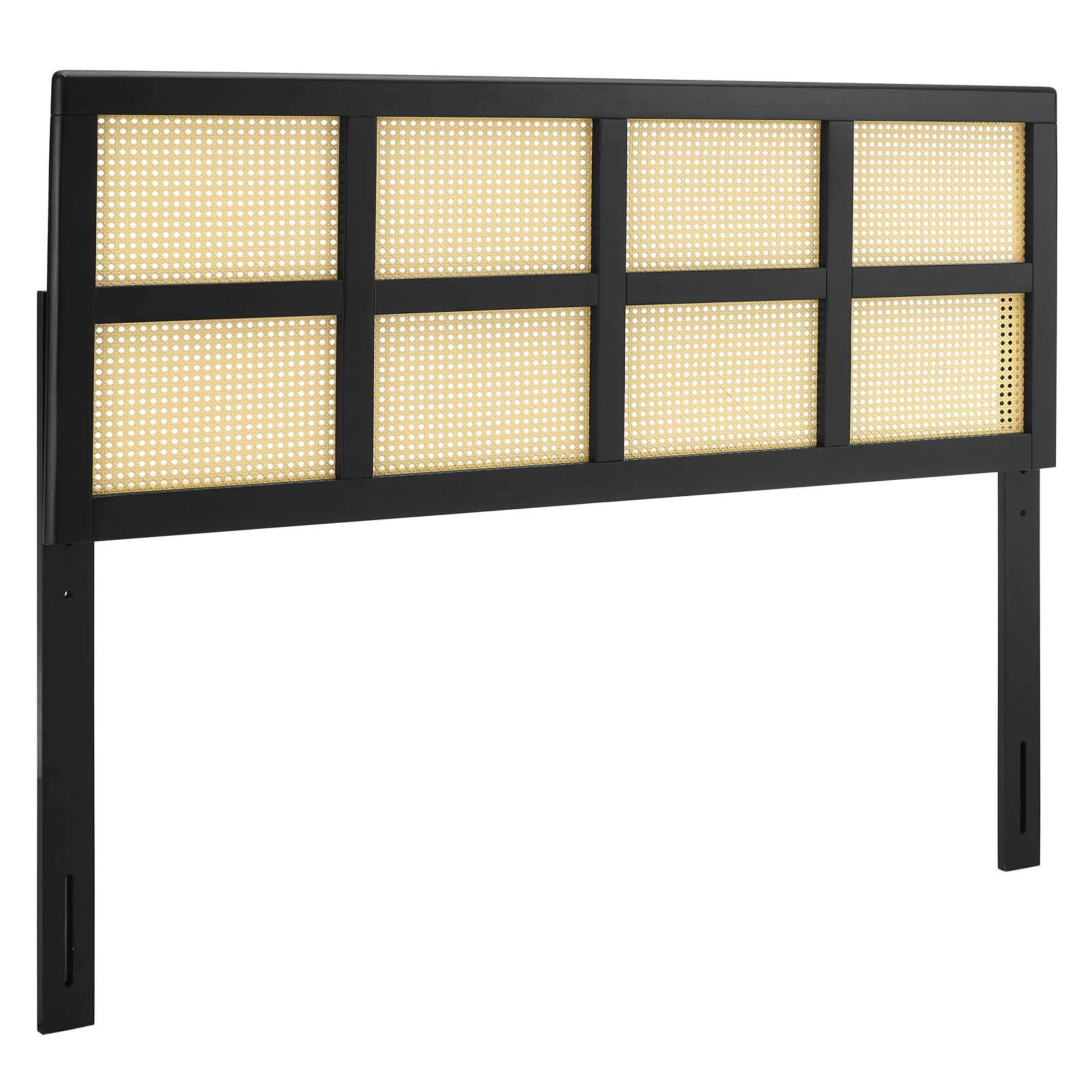 Modway Luana Cane Woven Rattan Queen Size Headboard - Black Boho Bedroom Decor for Master & Guest Rooms