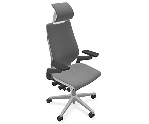 Steelcase Gesture Ergonomic Office Chair with Adjustable Headrest & Lumbar Support - Graphite Fabric, Platinum Frame - Ideal for Home Office, Gaming & Workspaces - Hard Floor Casters Included