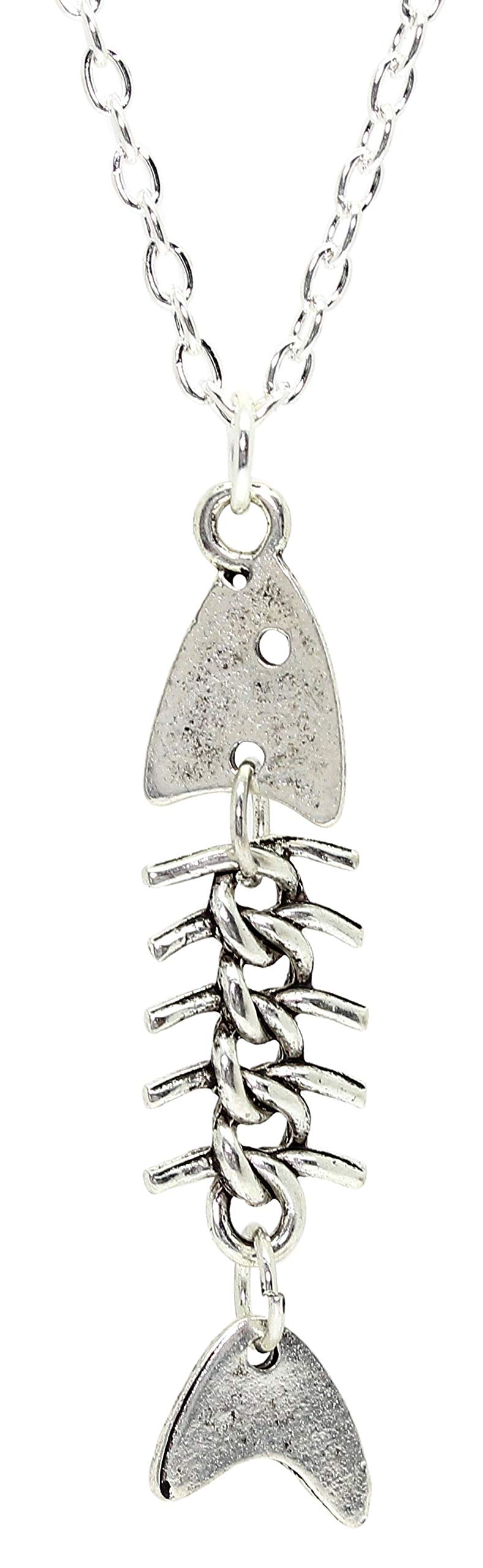 Bluebubble FISH BONE Skeleton Charm Necklace - Unique Gothic Jewelry Gift for Women & Men - Perfect for Halloween, Cosplay, and Punk Fashion Accessories