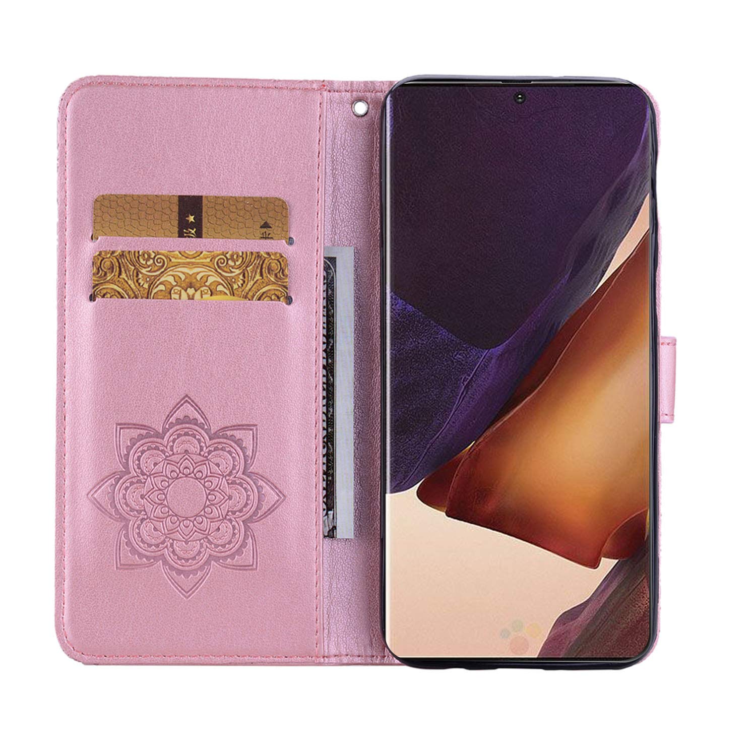 Samsung Galaxy Note 20 Ultra Case for Women - Glitter Bling Diamond PU Leather Wallet Phone Cover with Wrist Strap, Flip Stand & Card Slots (Rose Gold Owl Design) - Perfect for Daily Use, Travel & Gift Giving