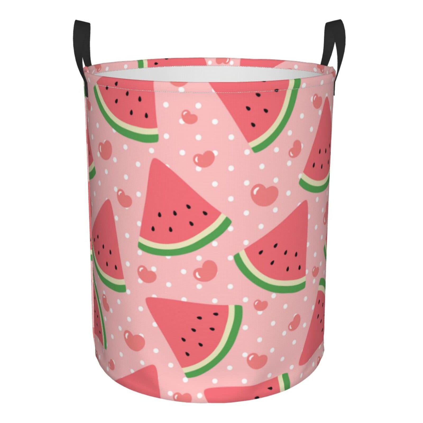 Watermelon Pink Polka Dot Collapsible Laundry Basket with Handle - Waterproof Fabric Hamper for Dirty Clothes, Toys & Bathroom Storage - Space-Saving Large Laundry Organizer Bin for Home, Dorm & Travel