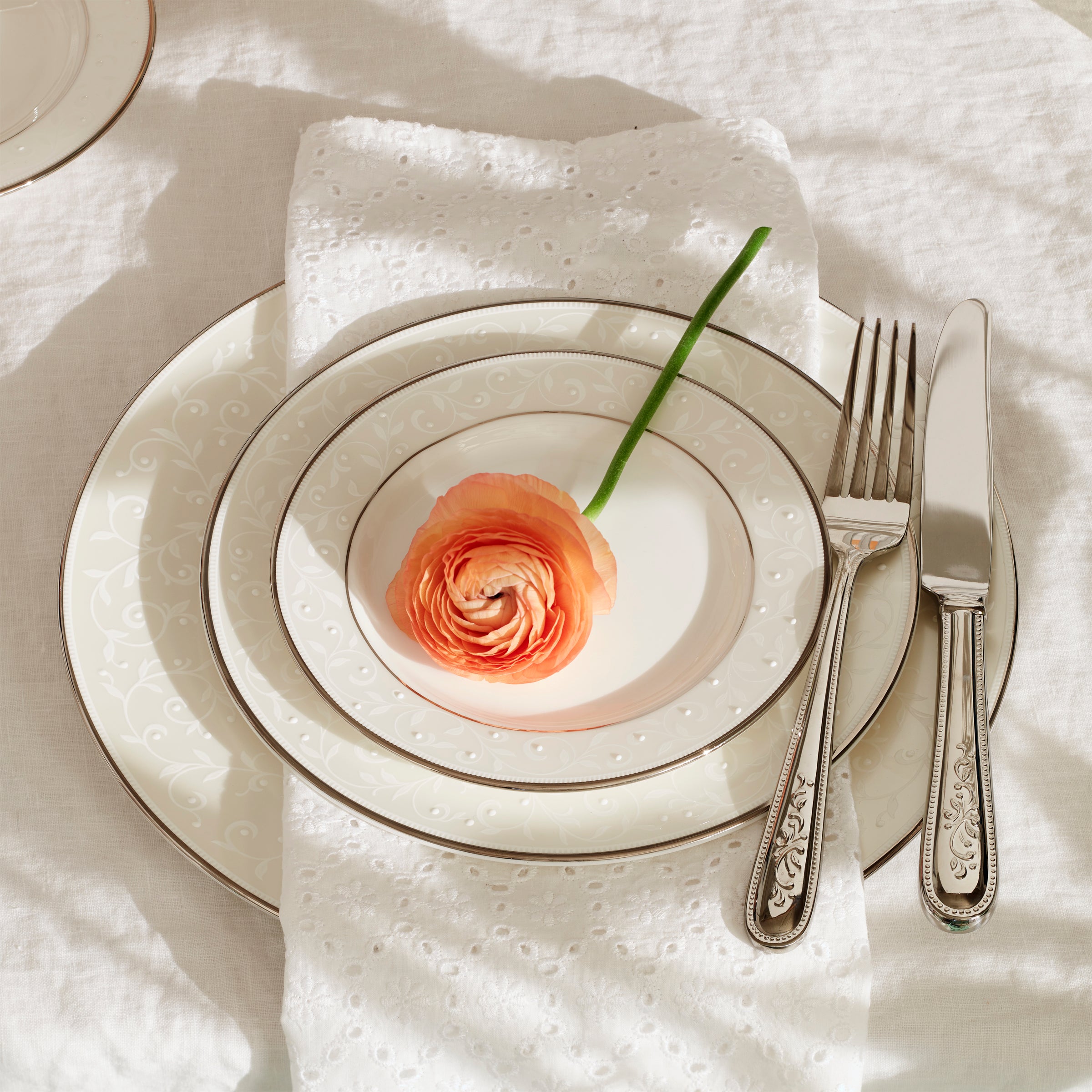Opal Innocence 5-Piece Dinnerware Set - Elegant Bone China Plates, Bowls & Cups for Formal Dining & Special Occasions