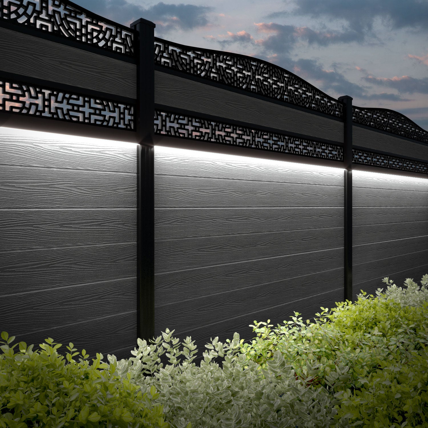 Classic Kumo Curved Top Split Screen Fence Panel - Mid Grey Composite Privacy Fencing with Durable Posts | Perfect for Backyard, Garden, and Patio Enclosures