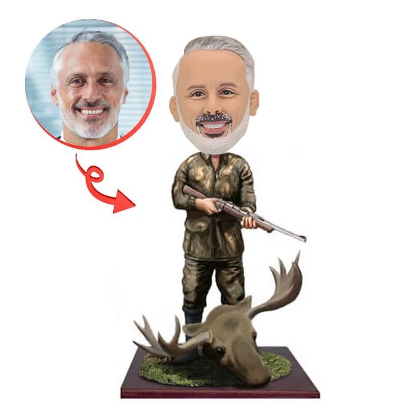 Custom Hunter with Gun Bobblehead - Personalized Hunting Decor for Office Desk, Man Cave, or Gift for Outdoorsmen - Hunting Enthusiast Collectible