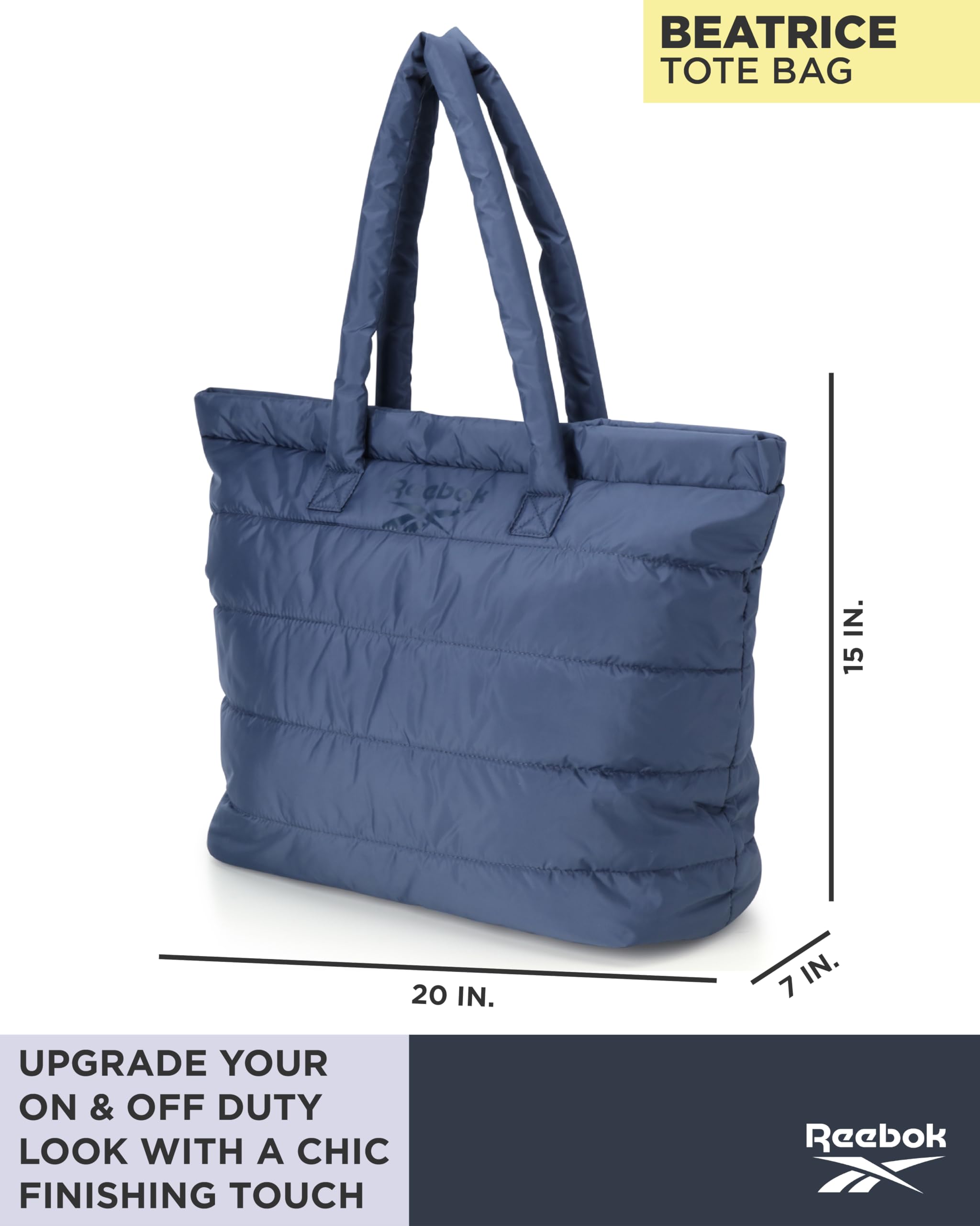 Reebok Women's Lightweight Gym Tote Bag - Waterproof Sports Shoulder Bag with Zipper Closure - Perfect for Workout, Yoga, Travel & Daily Use