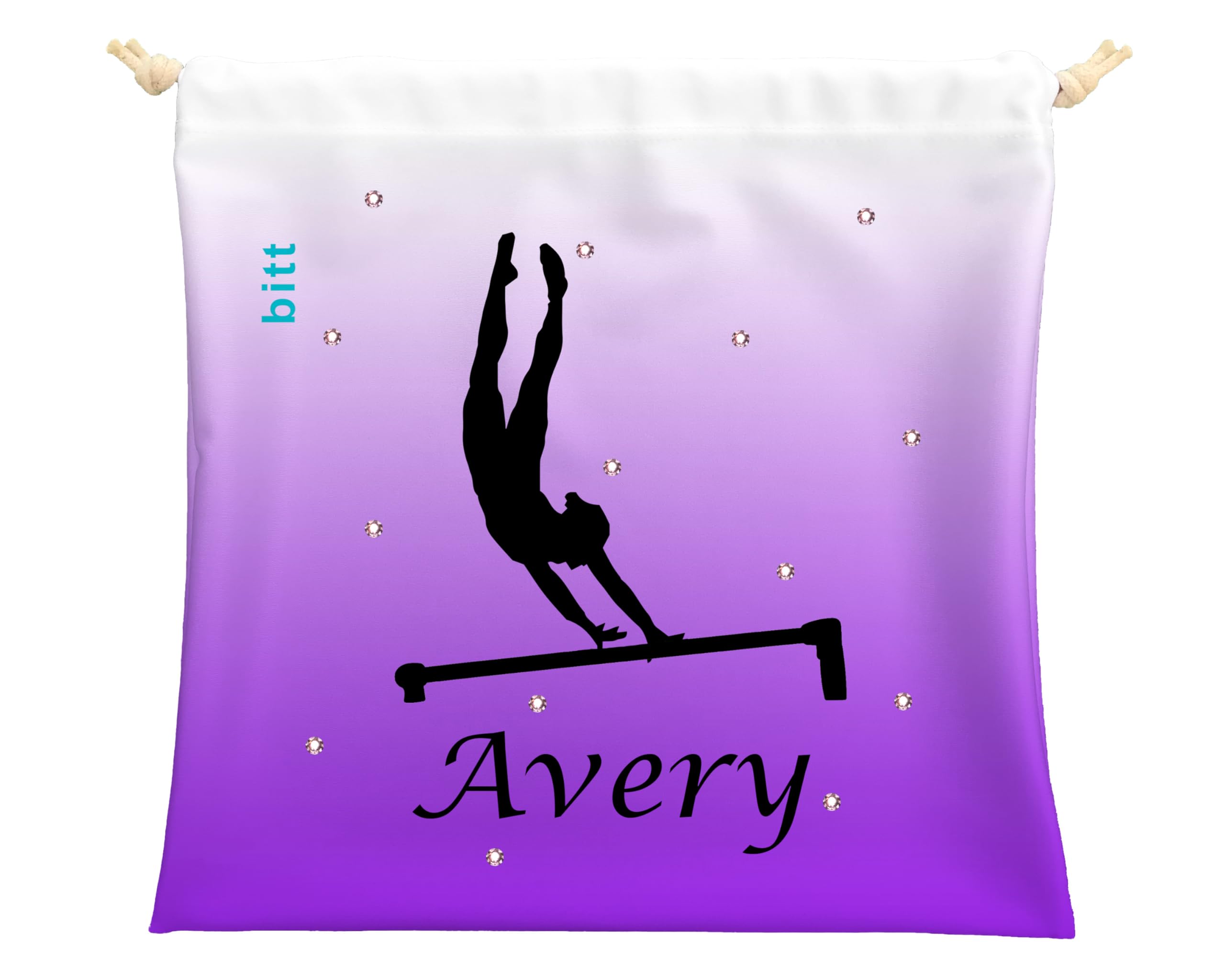 Custom Gymnastics Grip Bag with Gymnast Silhouette - Ombre Color Drawstring Backpack with Crystal Embellishment Option | Perfect for Gymnastics Practice, Competitions & Sports Gear Storage