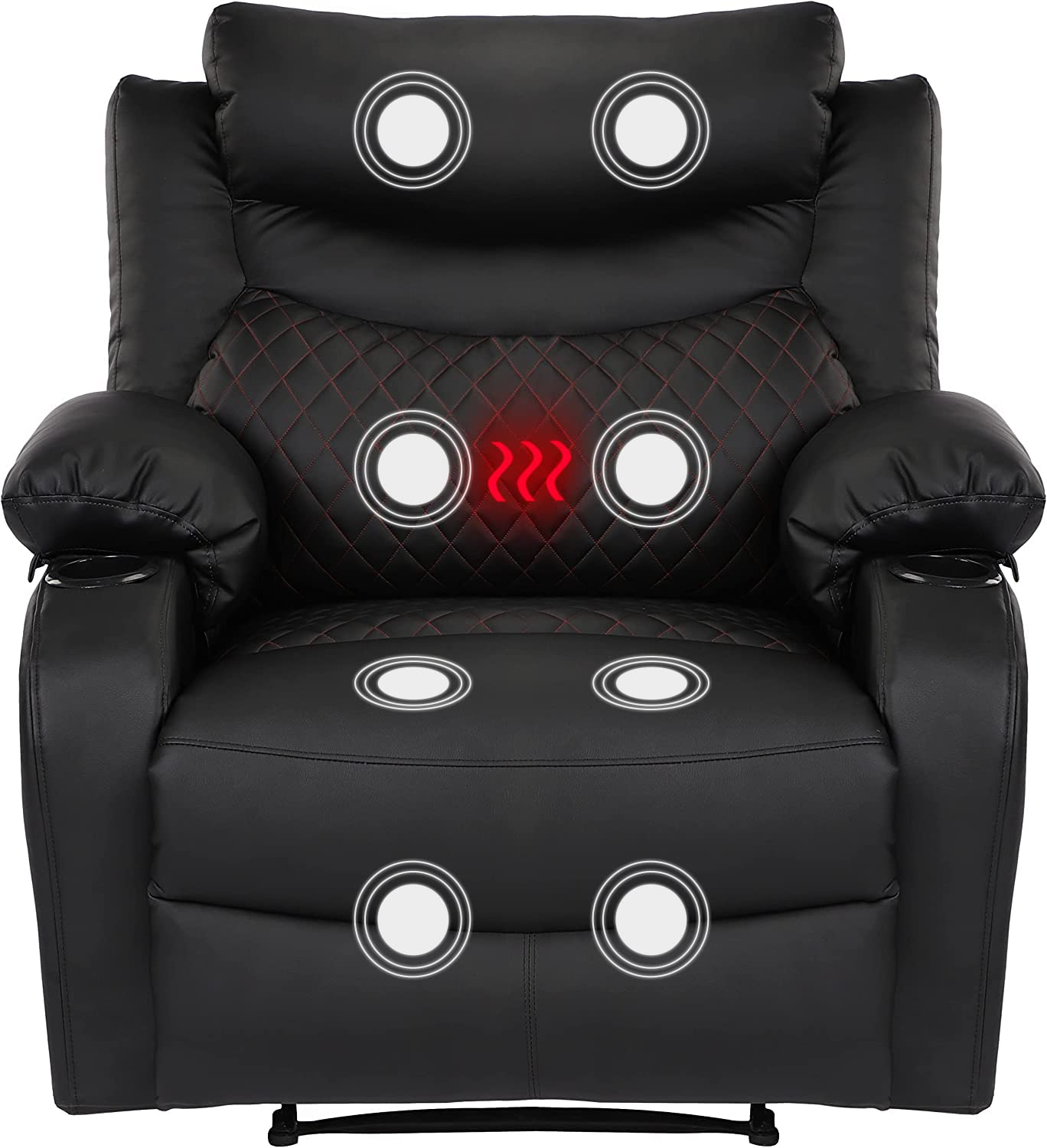 Comermax Overstuffed Recliner Chair with Massage & Heat - Heavy Duty Manual Reclining Sofa with Cup Holders - Living Room Lounge Chair for Relaxation & Comfort (Black) - Perfect for Movie Nights, Gaming & Home Theater