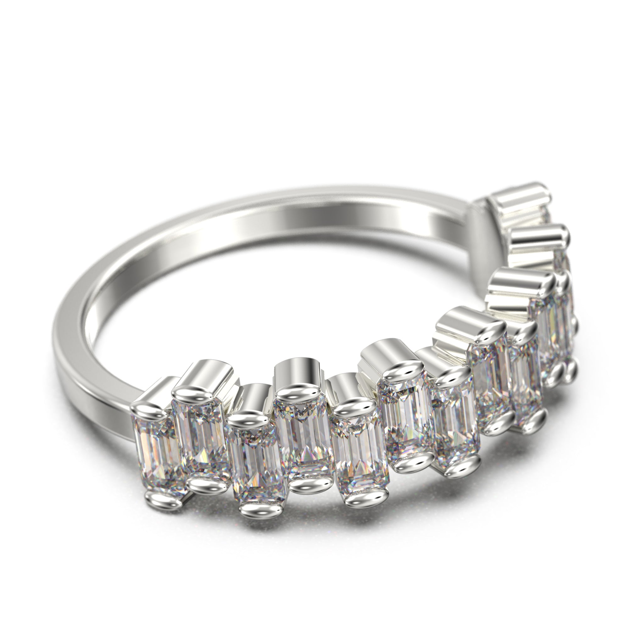 Alternating Wave Baguette Moissanite Diamond Wedding Ring 18K Gold Over Silver – Elegant Bridal Jewelry for Engagement, Anniversary & Special Occasions