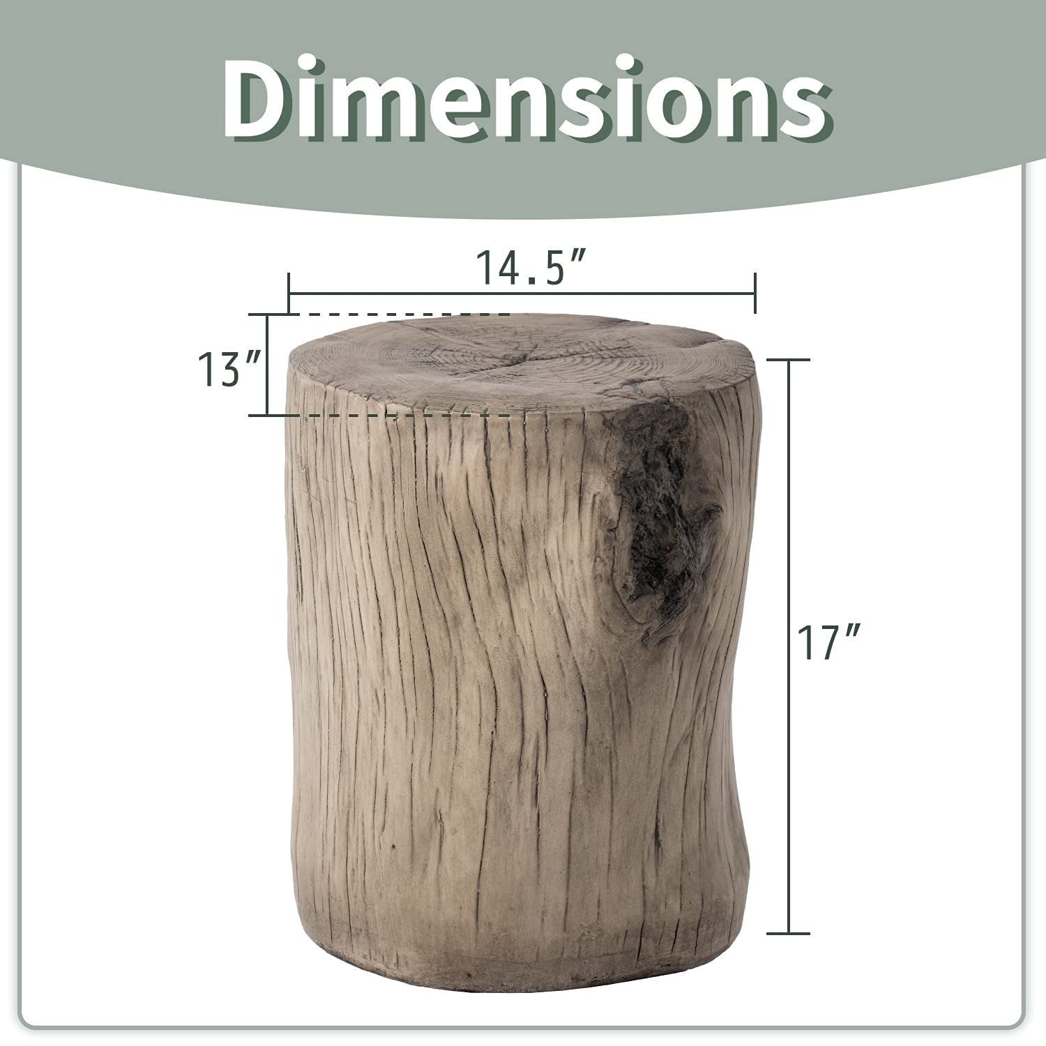 SUNBURY Concrete Stump Side Table - Faux Wood Coffee Table & Log End Table - Light Grey Patio Stool with Plant Stand - Perfect for Garden, Living Room & Outdoor Decor