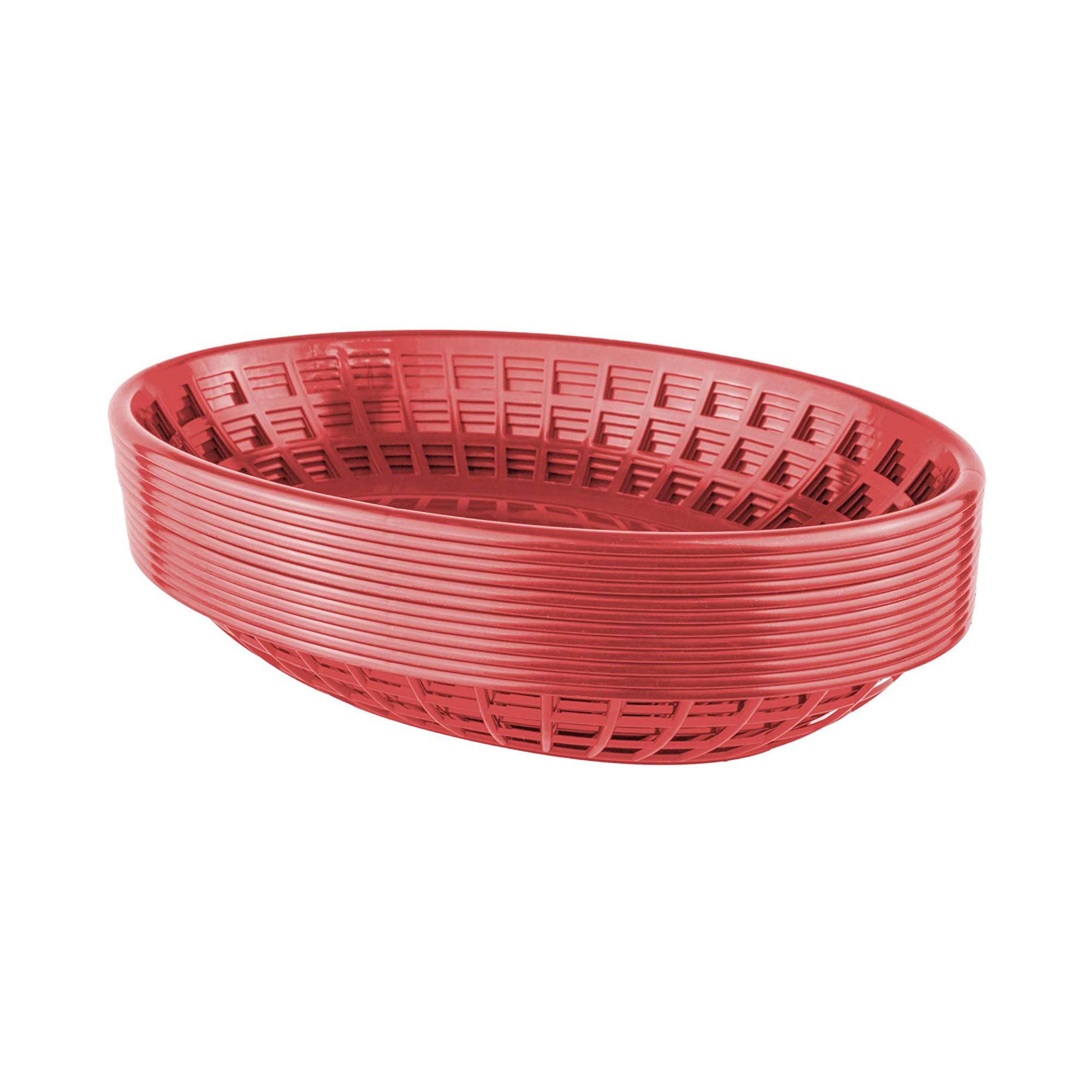 Bear Paws Plastic Oval Serving Baskets - 12-Pack Red Restaurant & Deli Trays for Fries, Burgers, Crawfish - Perfect for Parties, Picnics & Food Service