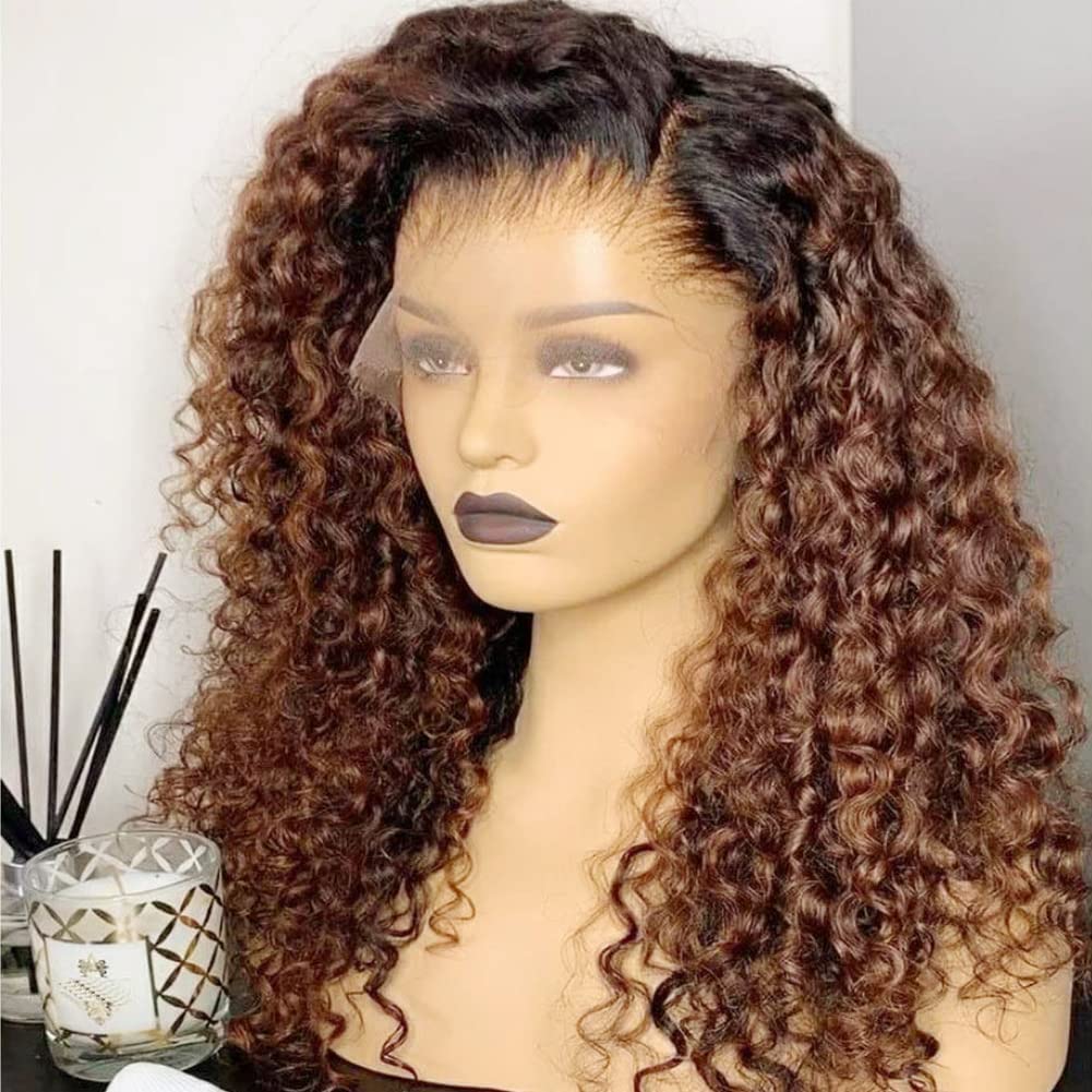 13x4 HD Transparent Lace Front Human Hair Wig - Ombre Curly 18 Inch 150% Density with Baby Hair for Black Women (1B/30 Color) | Perfect for Daily Wear, Parties & Special Occasions