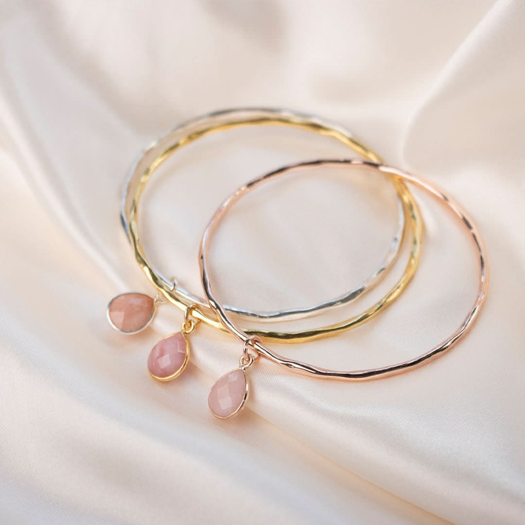 Pink Opal Charm Bangle Bracelet in Rose Gold | October Birthstone Jewelry for Women | Perfect Gift for Anniversary, Birthday & Special Occasions