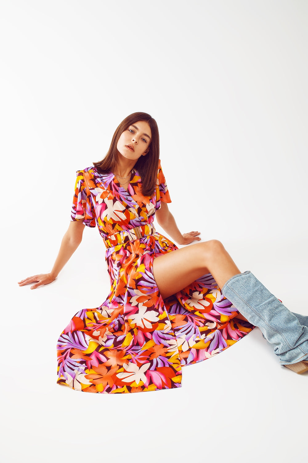 Elegant Long Pleated V-Neck Multicolor Robe - Perfect for Loungewear, Spa Days & Relaxing at Home