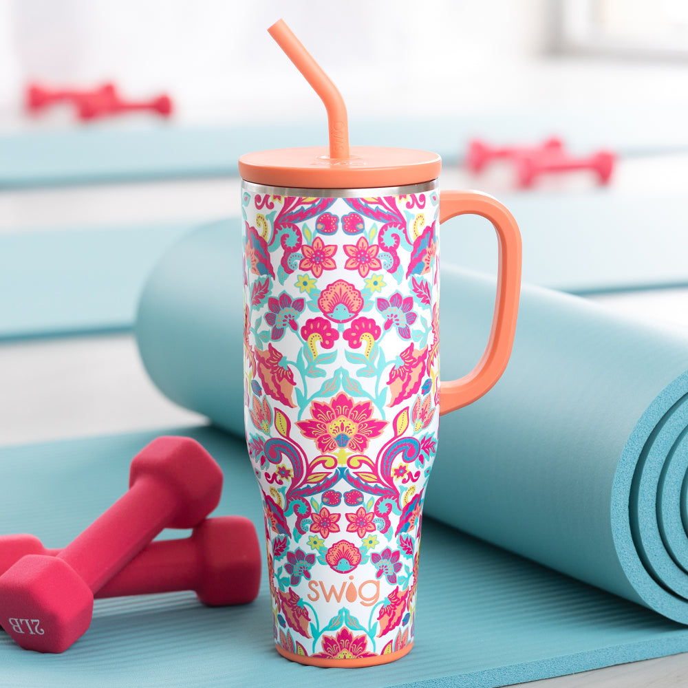 40oz Flourish Mega Mug - Large Insulated Tumbler with Lid & Straw - Perfect for Coffee, Tea & Cold Drinks at Home, Office or Travel