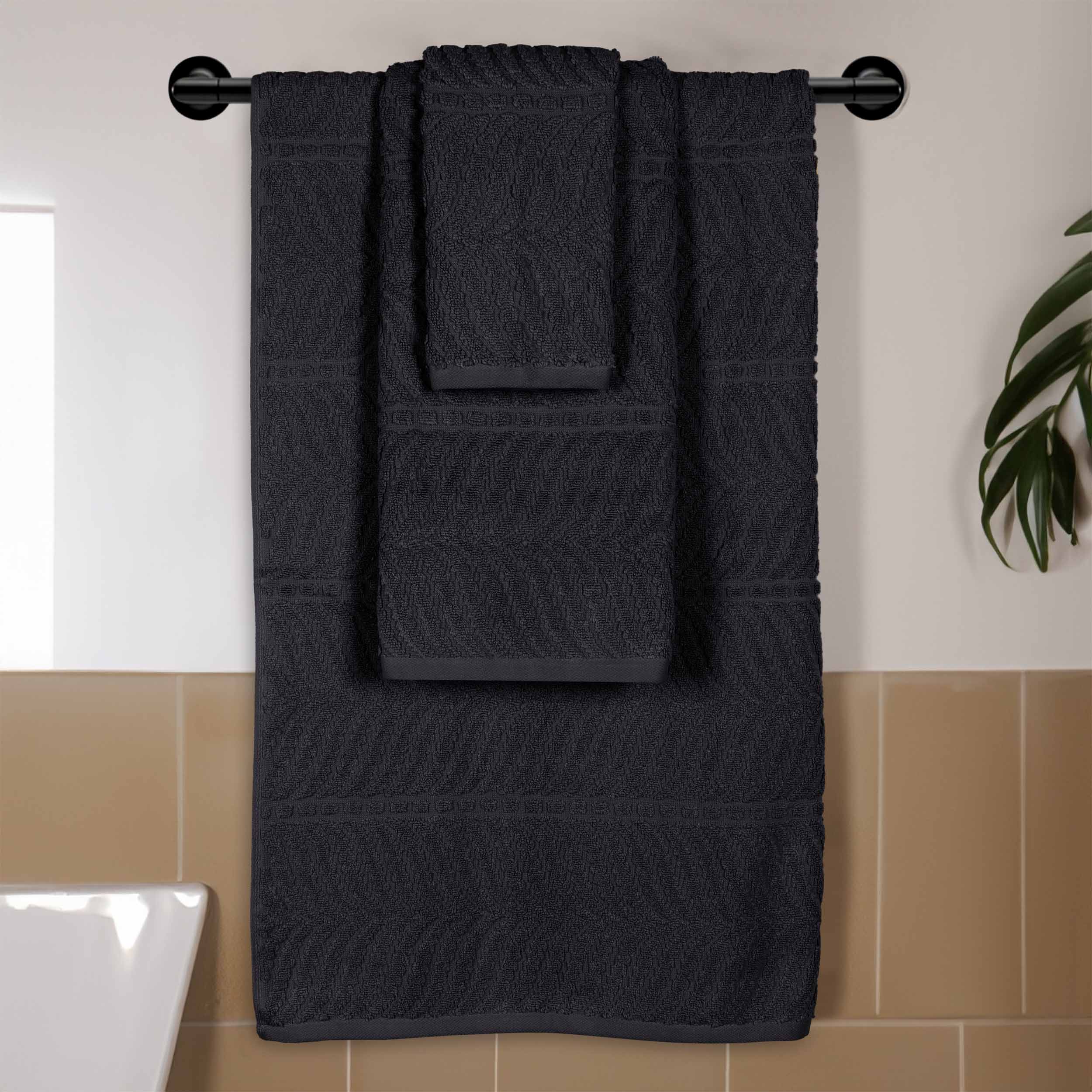 Premium Zero Twist Cotton Jacquard Towel Set - 3 Piece Luxury Bath Towels with Elegant Chevron Pattern for Spa, Bathroom & Guest Use