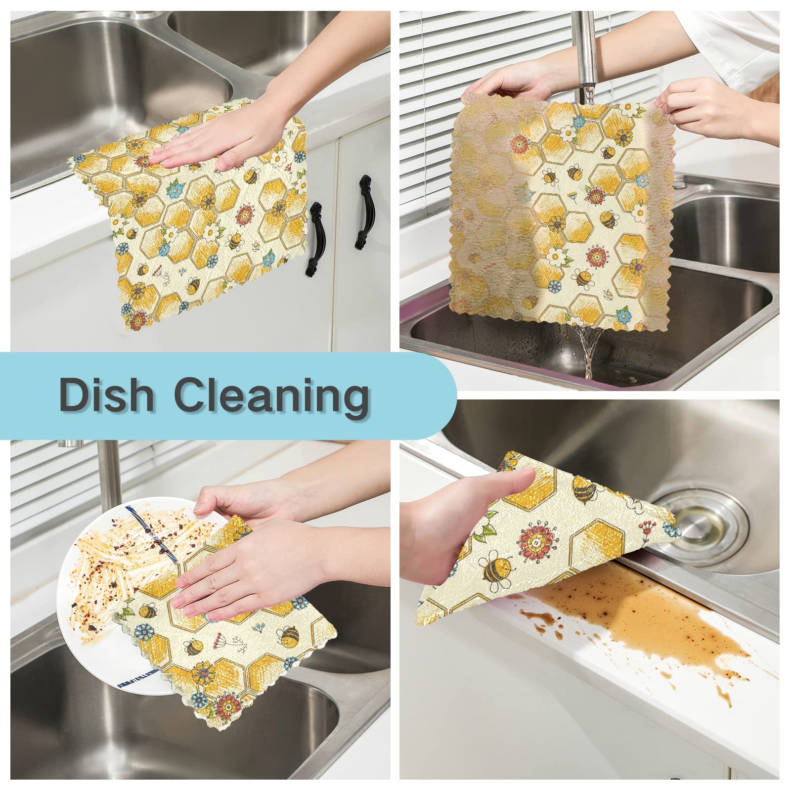 6 Pack Honeycomb Dish Cloths - Super Absorbent & Lint-Free Kitchen Towels Set (11x11 Inch) for Washing Dishes, Cleaning Countertops & Drying Hands - Soft & Durable Cleaning Rags for Home & Restaurant Use