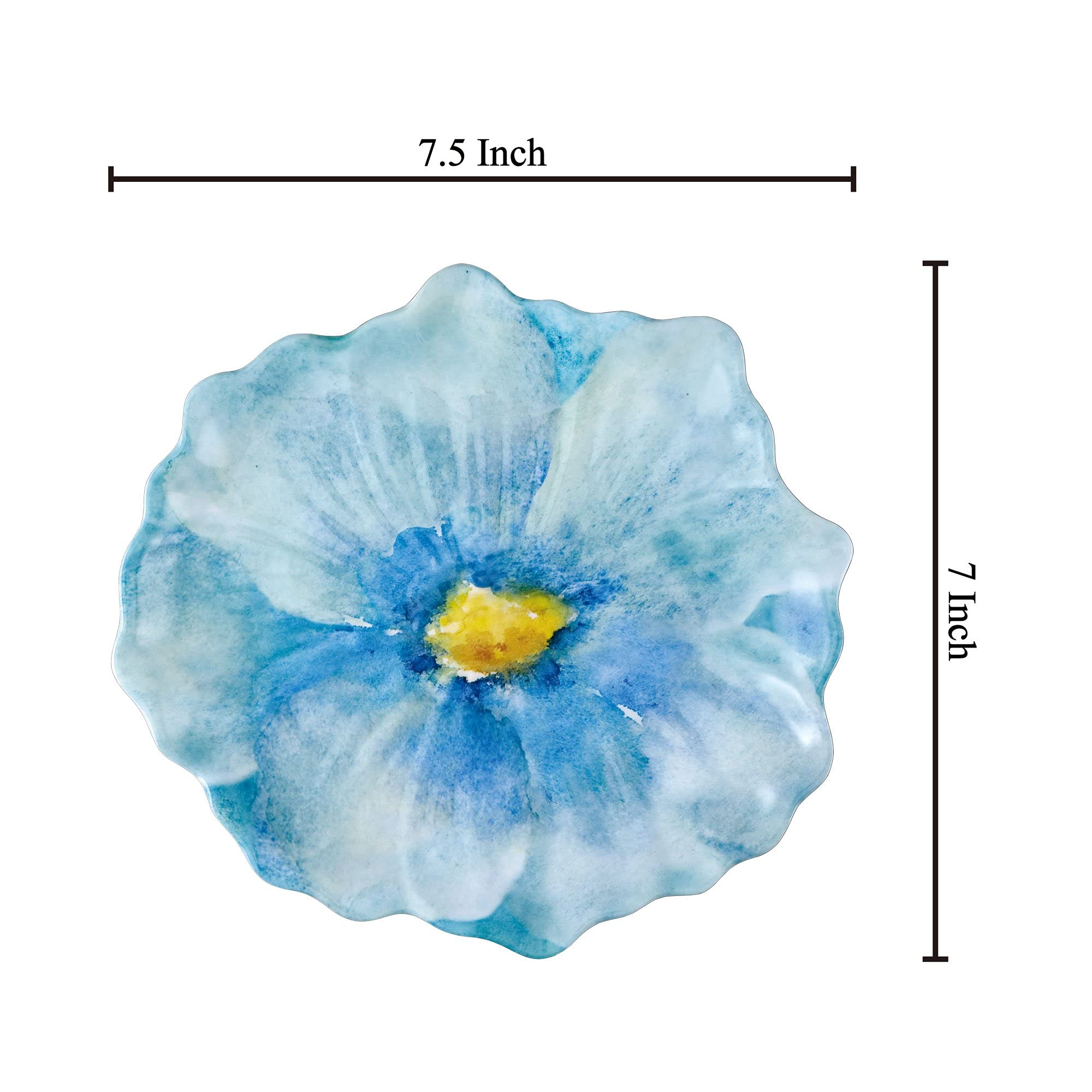 UPware Sky Blue Floral Melamine Dessert Plates - Floral-Shaped Small Serving Plates for Appetizers, Snacks, Side Dishes - 7.5 x 7 Inch Set of 4 - Perfect for Parties, Picnics, and Tea Time