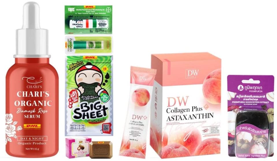 Charis Organic Damask Rose Serum 15g with Collagen & Astaxanthin - Anti-Aging Facial Treatment for Dry Skin | Japanese Skincare Gift Set | Free Tomato Facial Mask Included | Fast DHL Express Shipping
