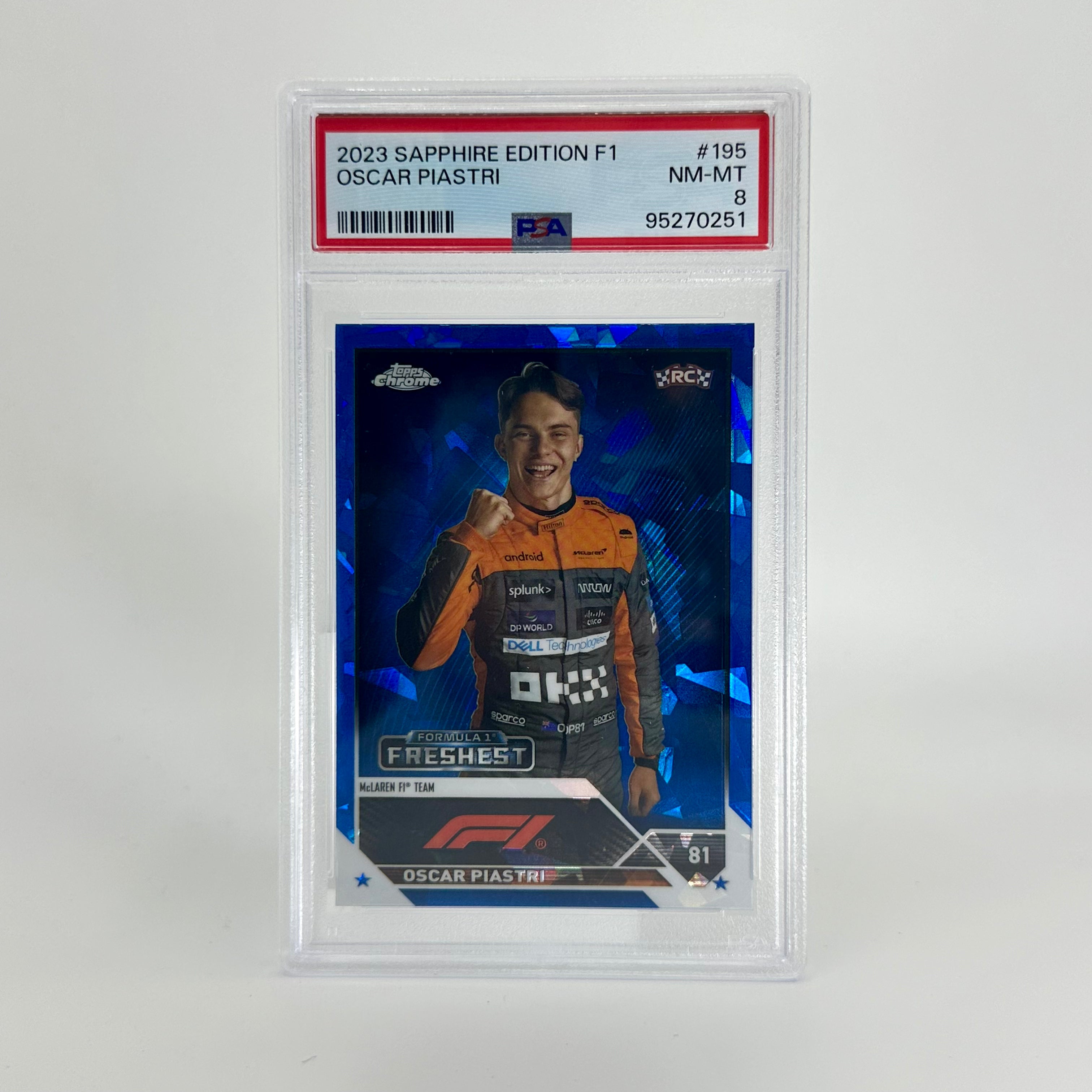 2023 Topps Chrome F1 Oscar Piastri #195 Sapphire Edition PSA 8 Rookie Card - Perfect for F1 Collectors, Racing Fans & Sports Memorabilia Enthusiasts