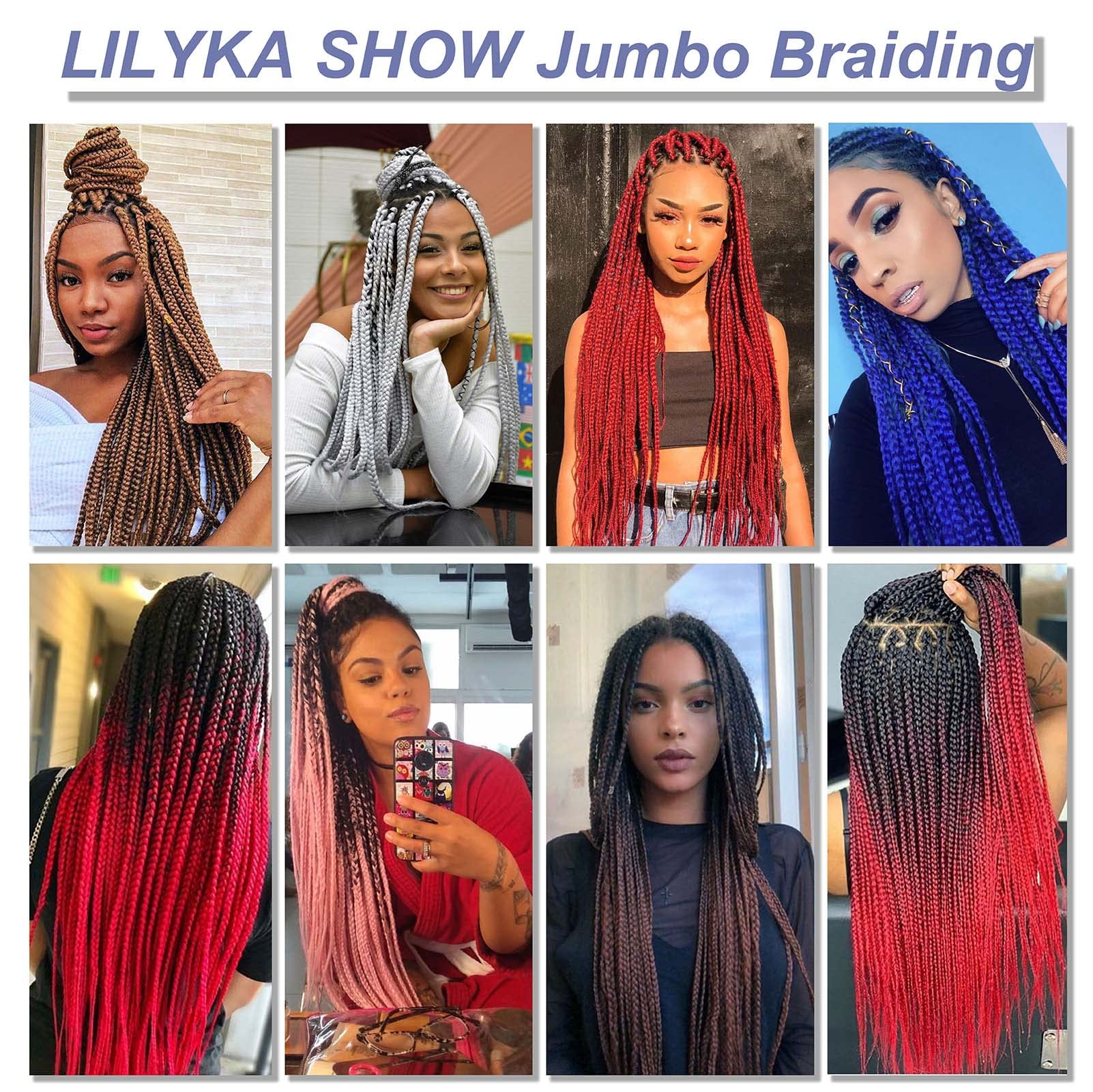 3 Packs 24 Inch Kanekalon Ombre Jumbo Braiding Hair Extensions for Women - High Temperature Synthetic Hair for Twist & Crochet Braids | Perfect for Protective Styles, Box Braids & Natural Hair Care
