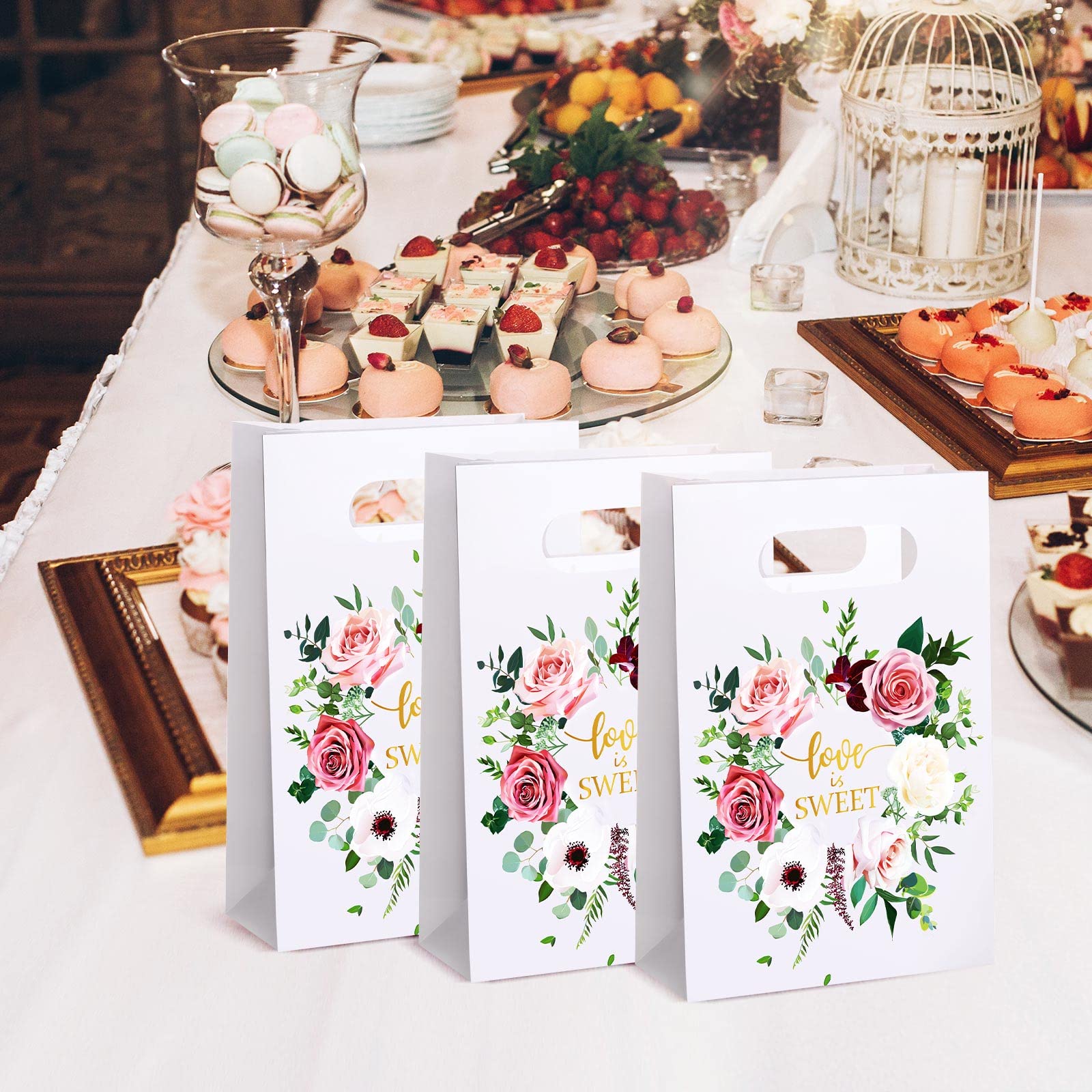 Marspark 60 Pcs Sweet Love Wedding Favor Bags - Kraft Paper Treat Bags for Candy, Cookies & Desserts | Bridal Shower, Wedding Guest Gifts & Party Supplies | Perfect for Baby Showers, Birthday Parties & Special Events