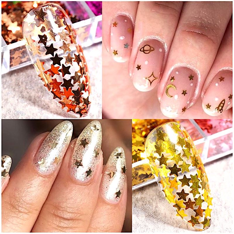 Glitter Star Sequins Nail Art Tray for Nail Decoration - DIY Manicure Accessories for Professional & Home Salon Use